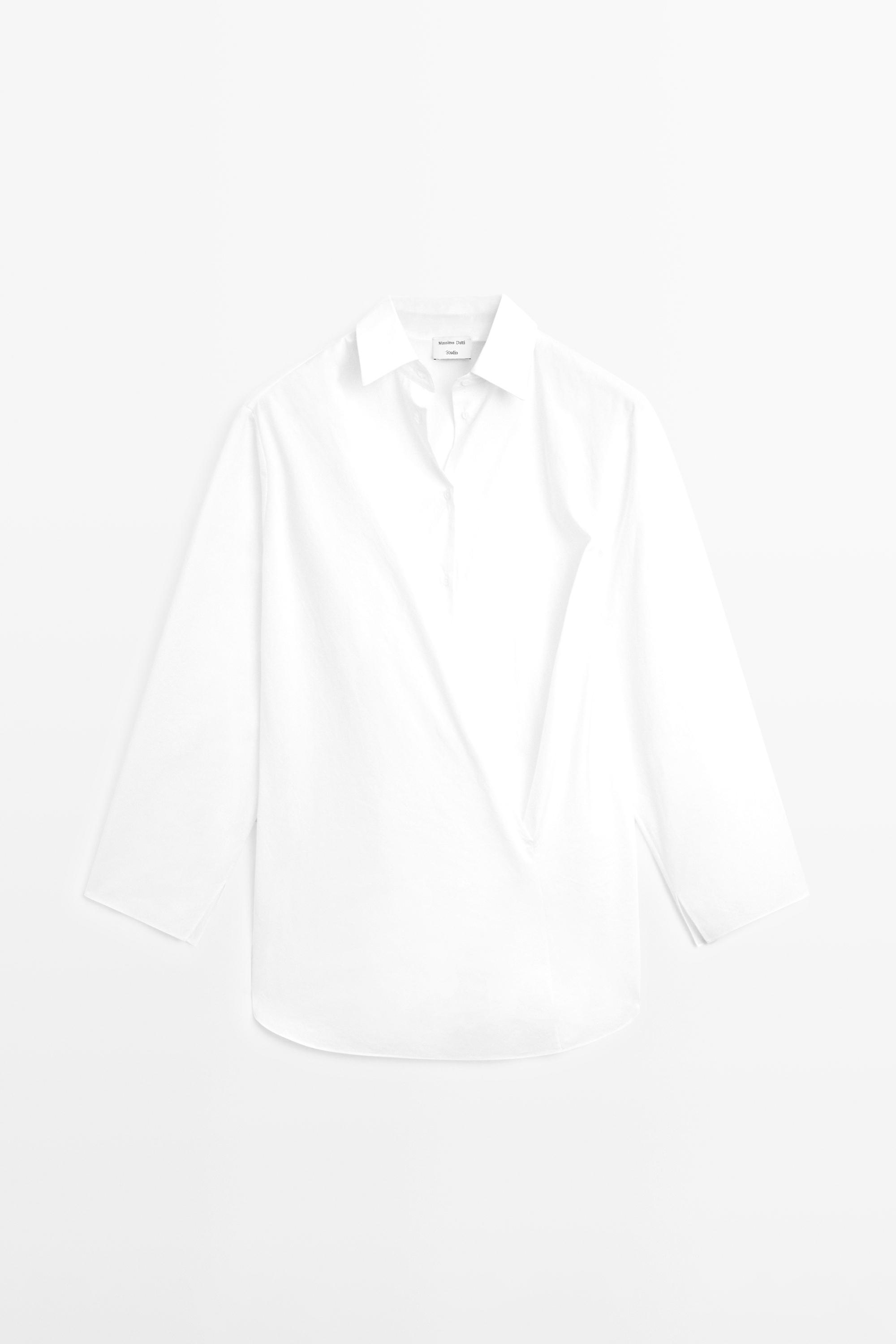 100% cotton shirt with gathered detail - STUDIO — WHITE