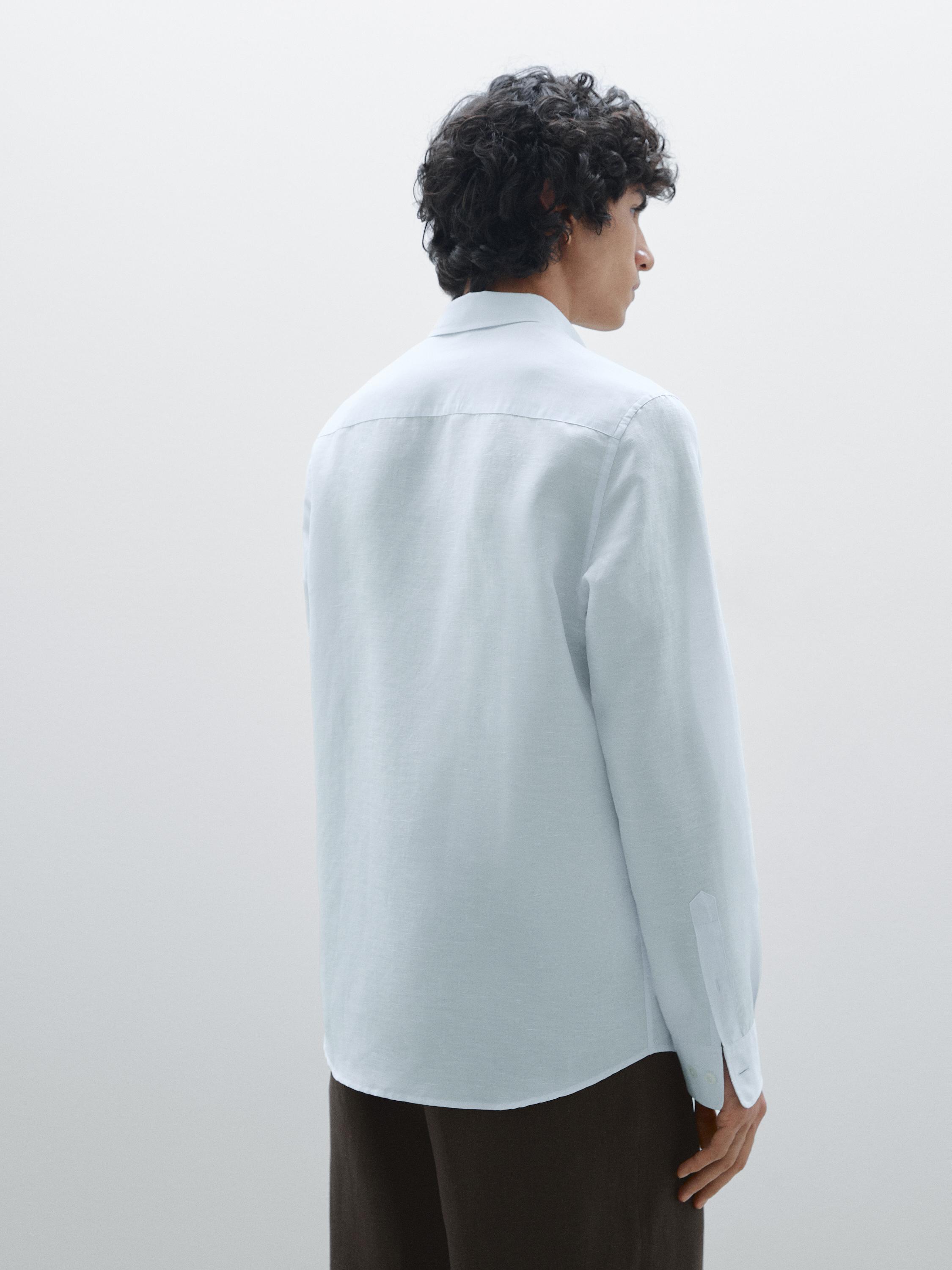 Lightweight slim fit linen blend shirt · Light Blue, Green