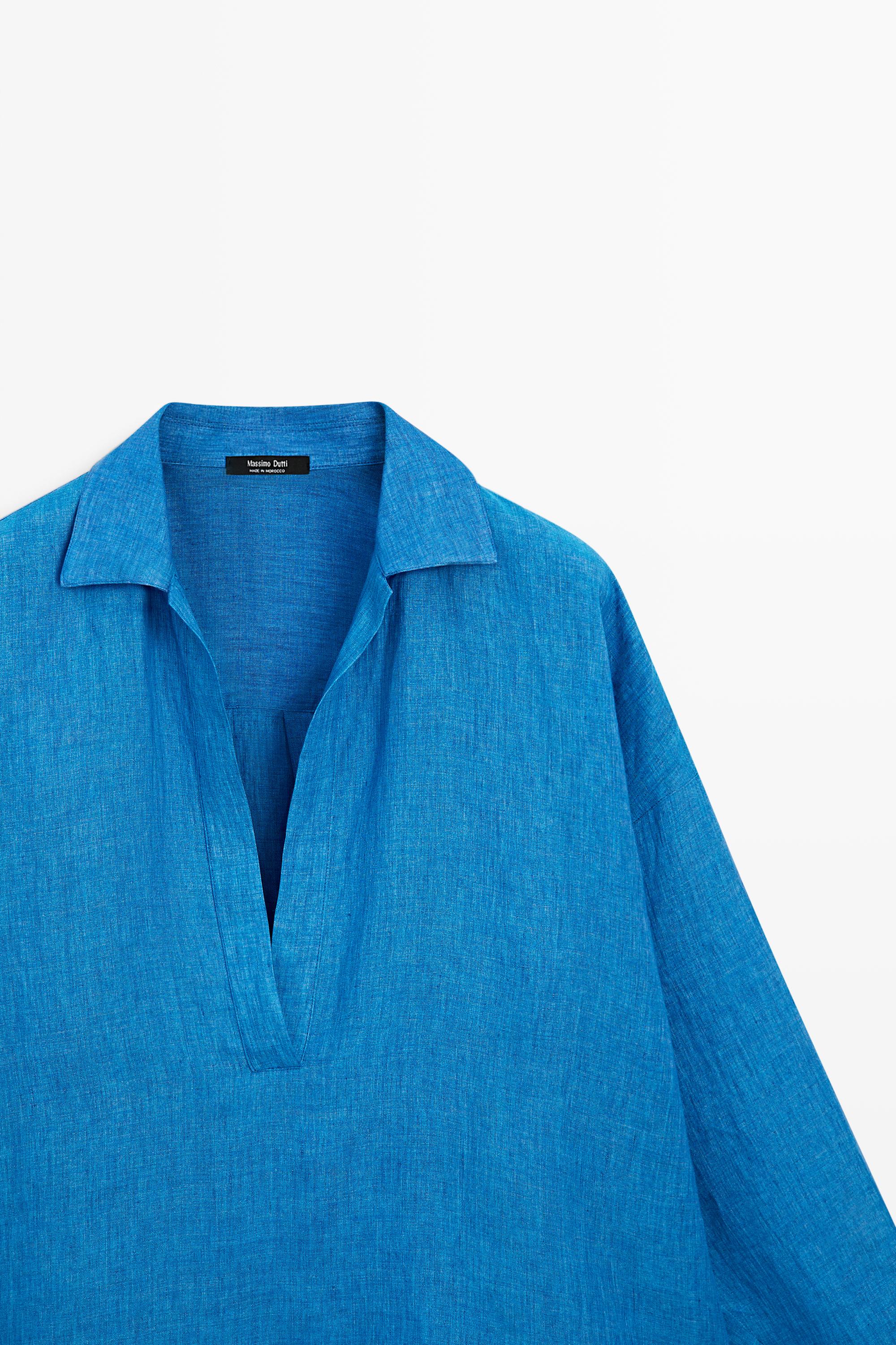 100% linen flowing blouse — BLUE