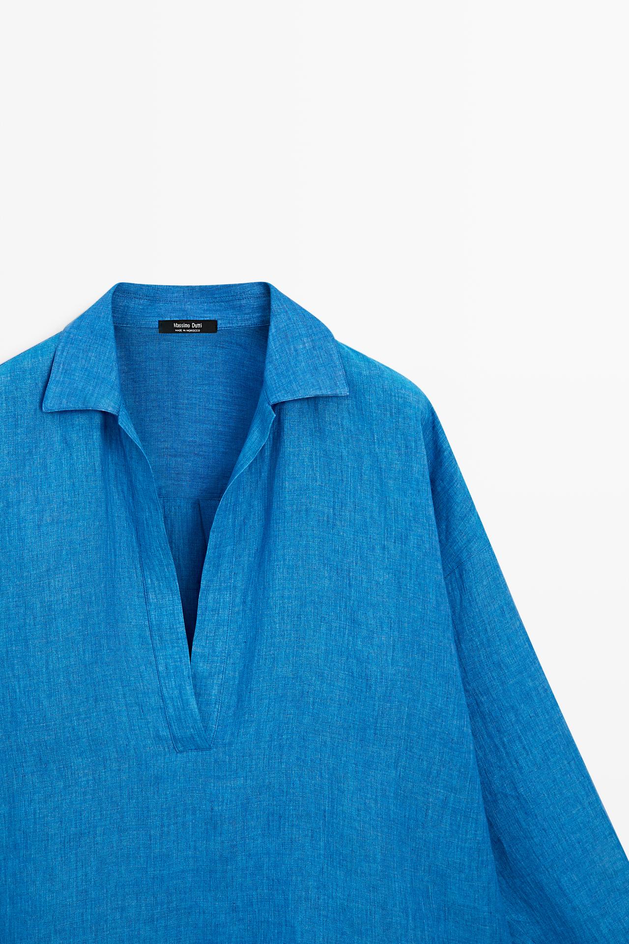 100% linen flowing blouse — BLUE
