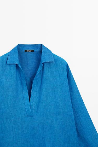 100% linen flowing blouse — BLUE 4