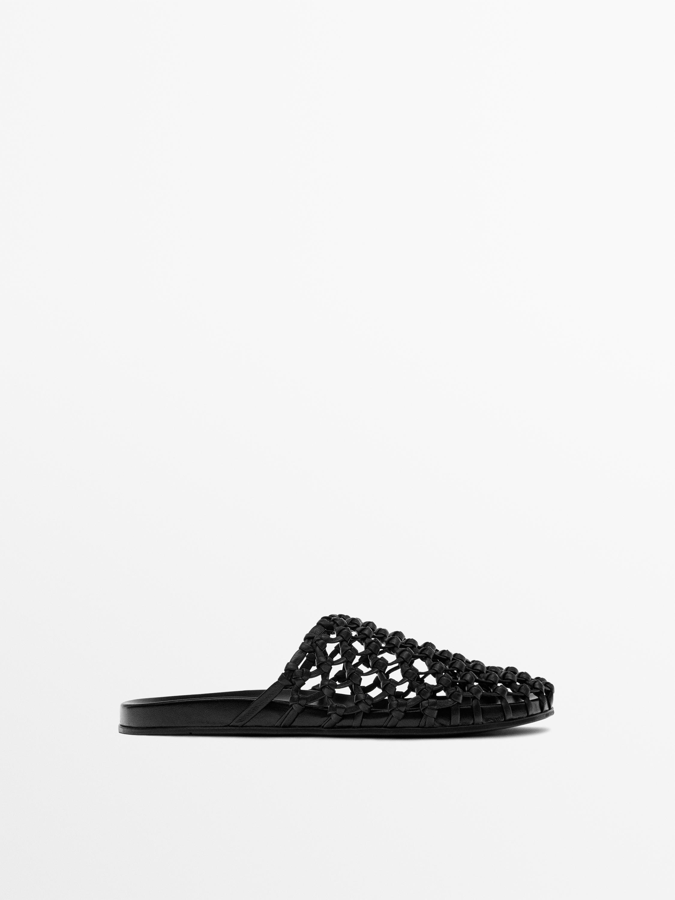 Woven leather clogs — BLACK