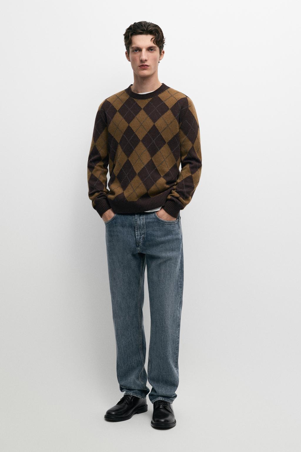 Massimo Dutti 100% wool diamond knit sweater