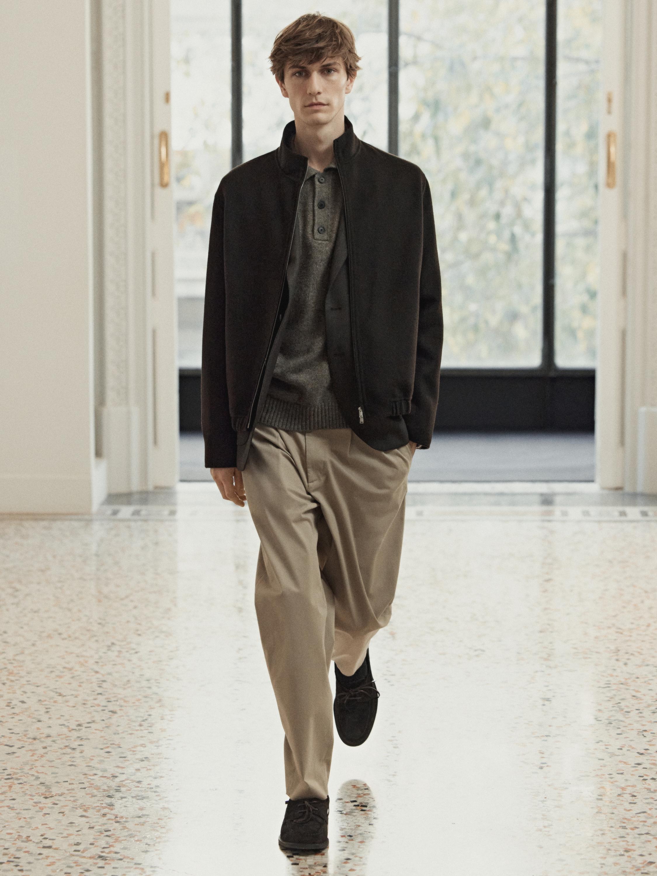 Wool blend high neck jacket — Chocolate