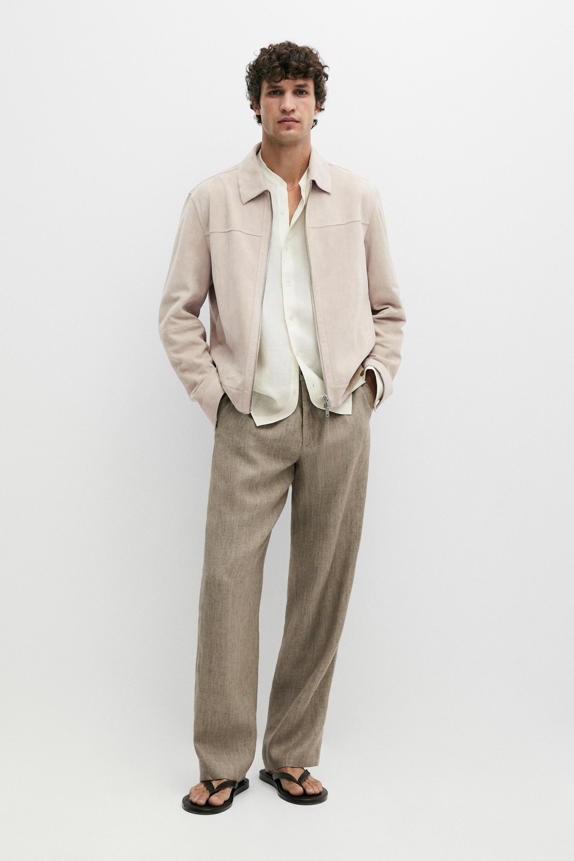 Veste à col en cuir finition daim