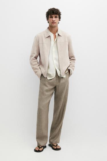 Suede leather collar jacket — Light Beige 1
