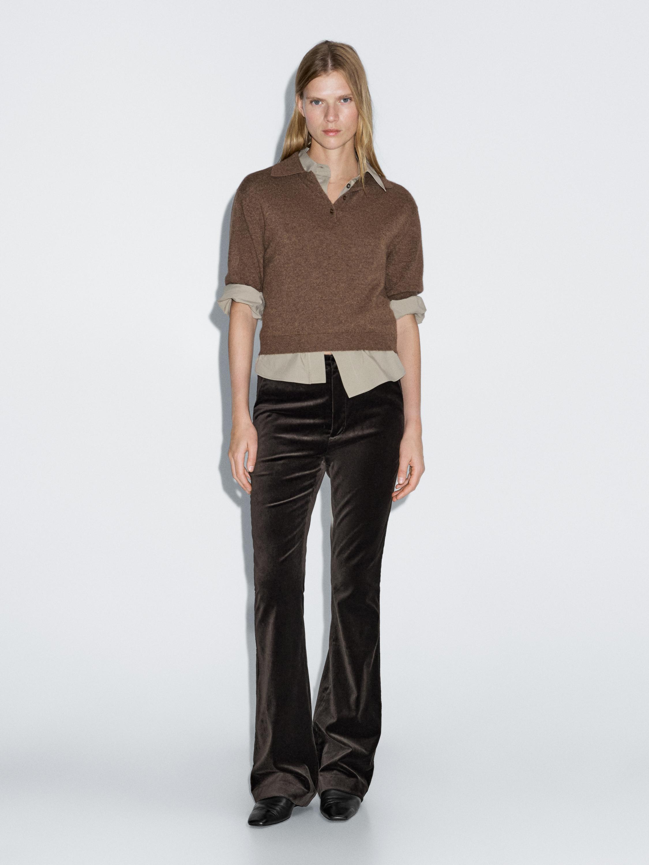 Skinny flare fit velvet trousers