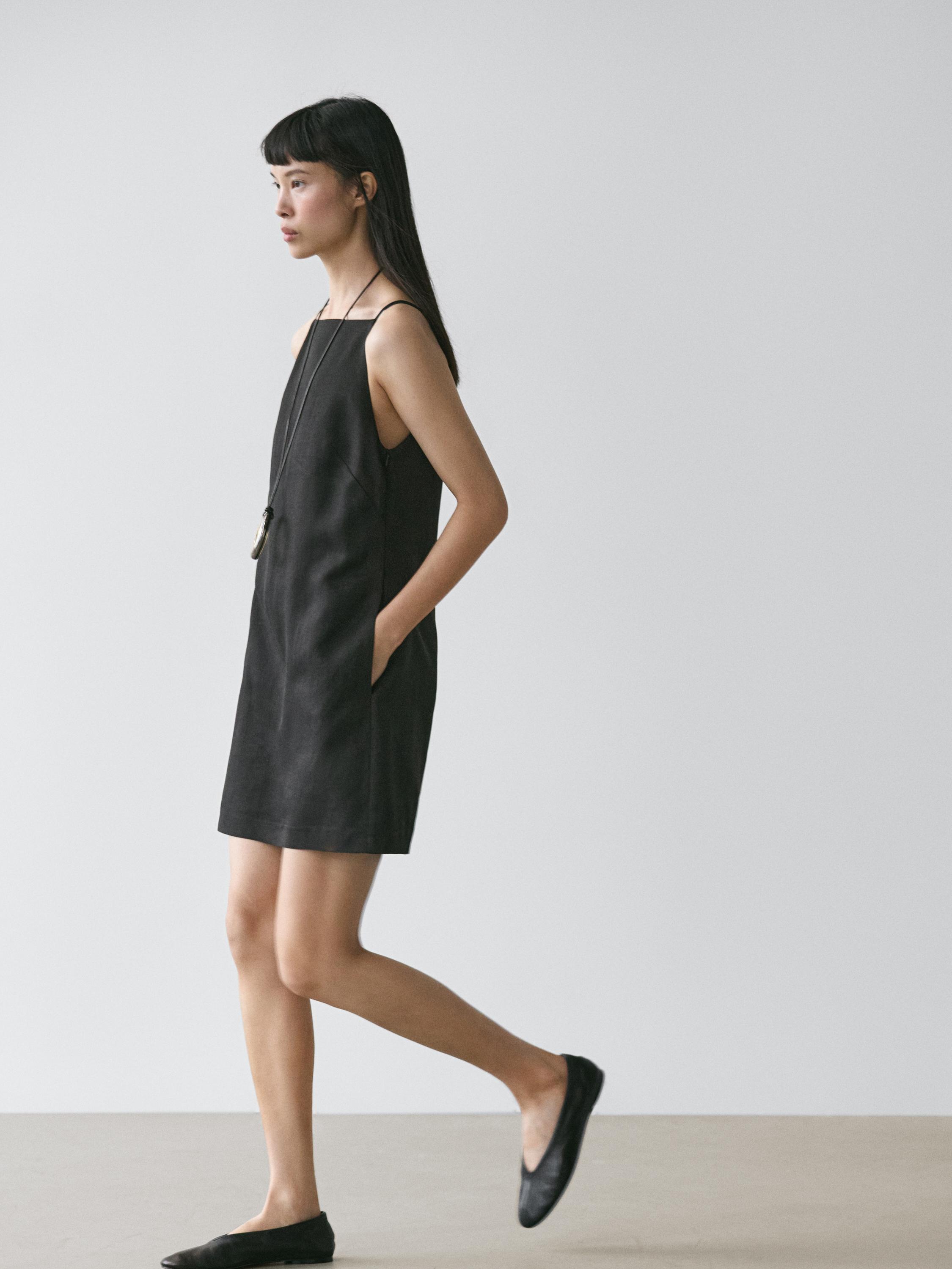 Thin strap mini dress — BLACK