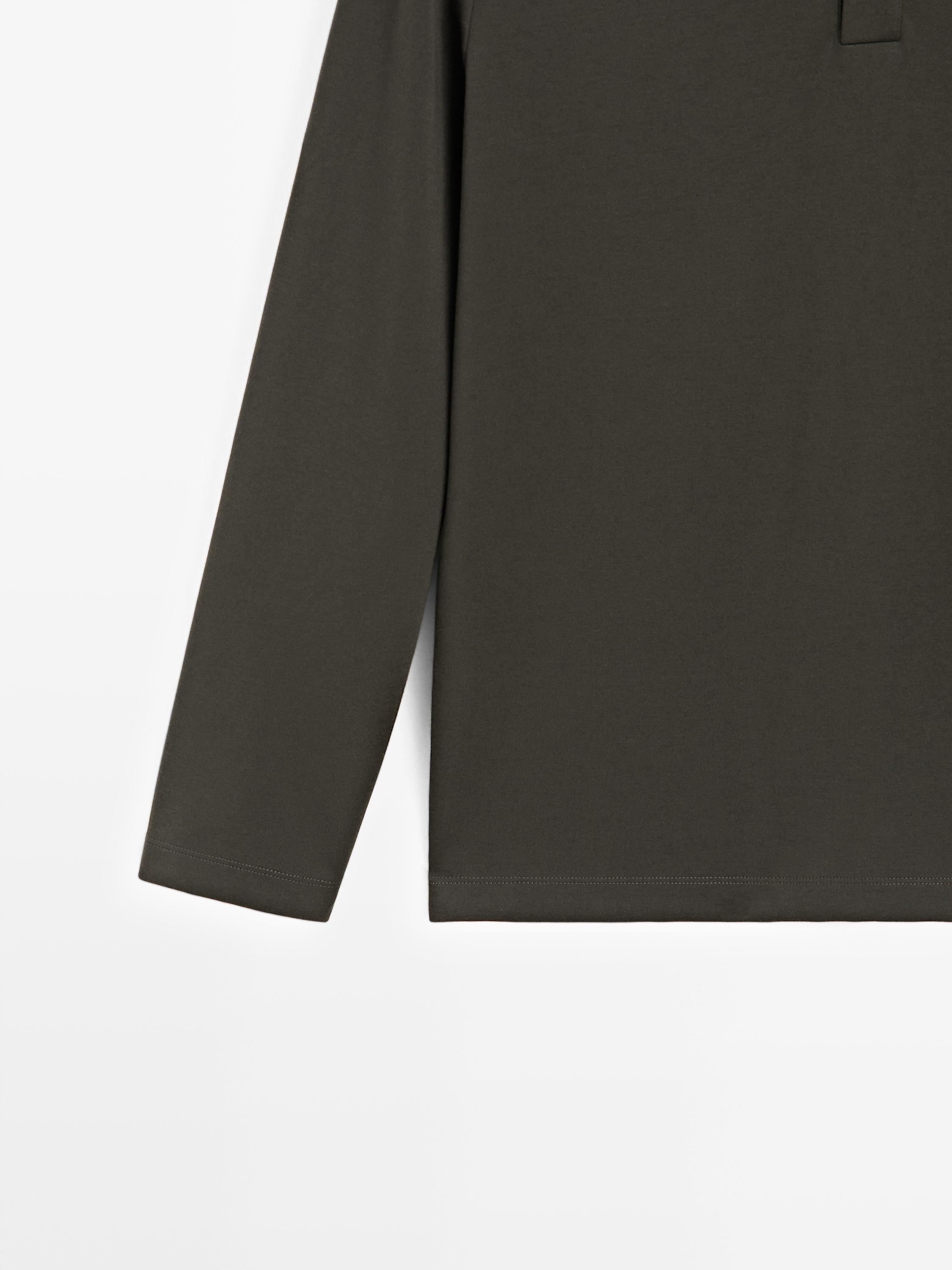 Long sleeve polo shirt with ribbed detail — CHARCOAL GREY
