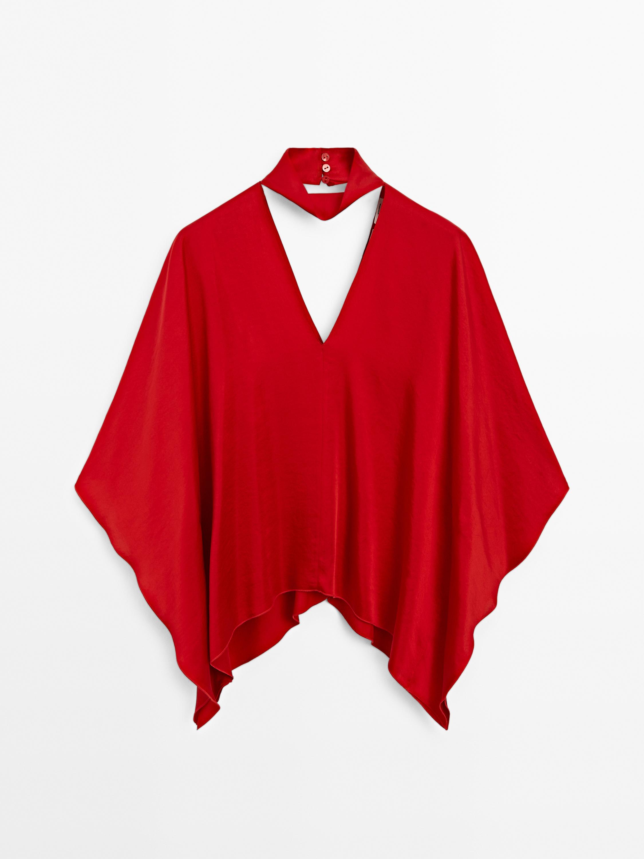 Blusa fluida cuello y escote pico - STUDIO