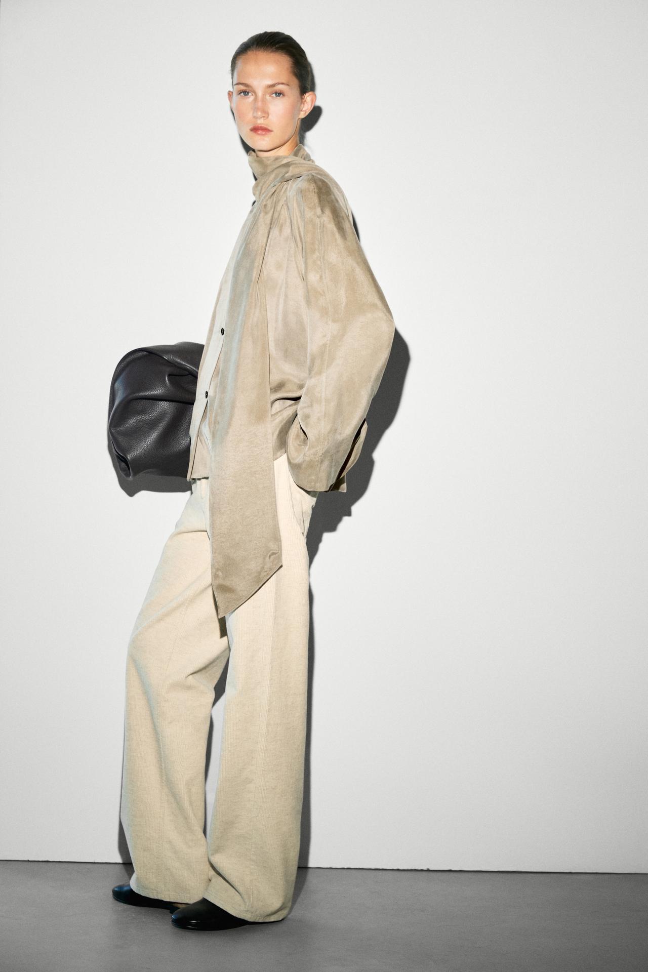 Flowing shirt with scarf detail — SAND