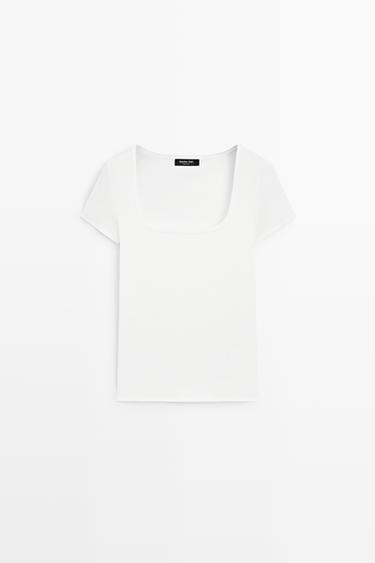 Square-neck short sleeve T-shirt — WHITE 2