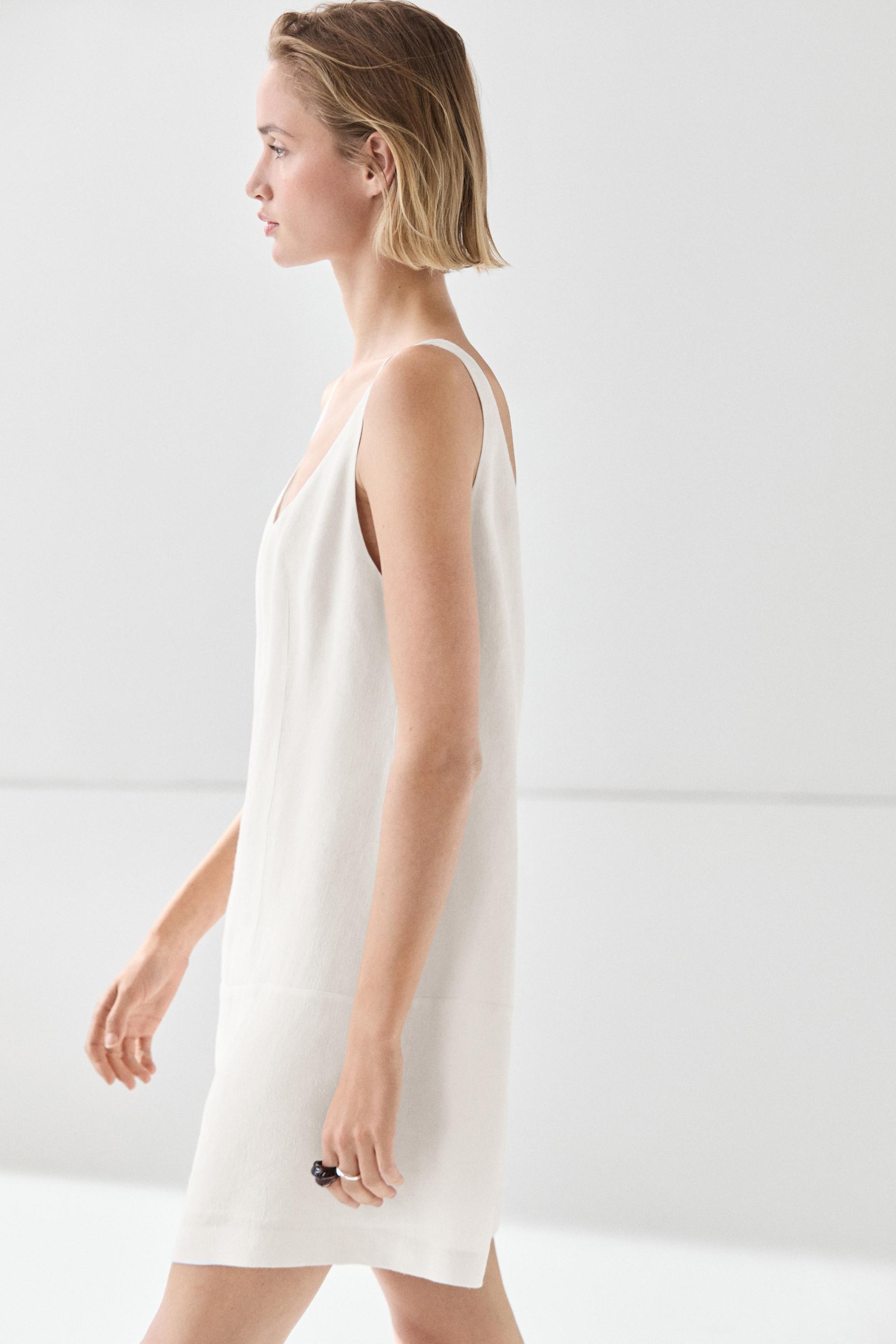 Flowing linen short dress — WHITE