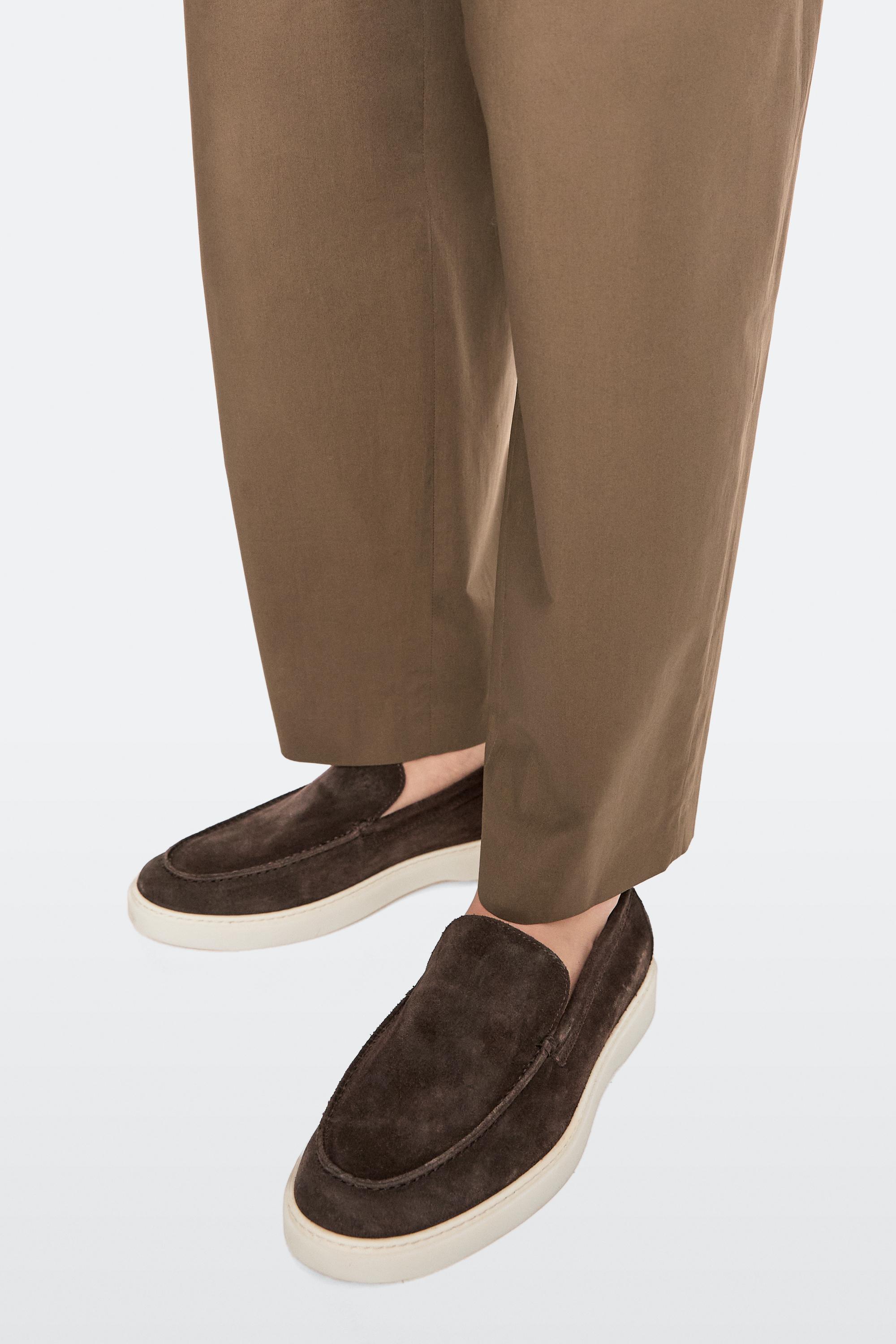 Split leather loafers with moc toe — BROWN