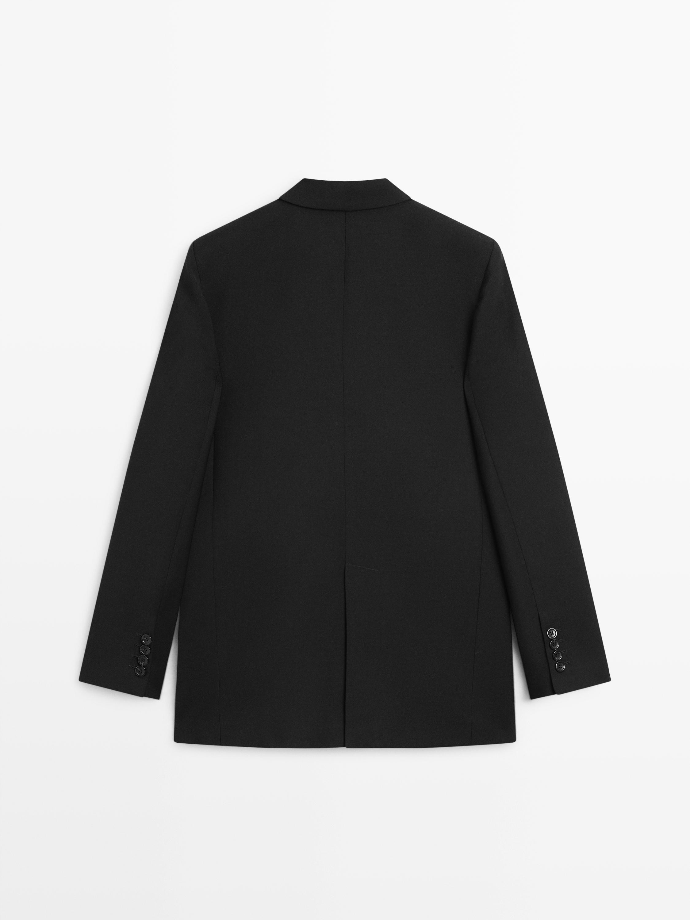 100% wool three-button blazer — BLACK