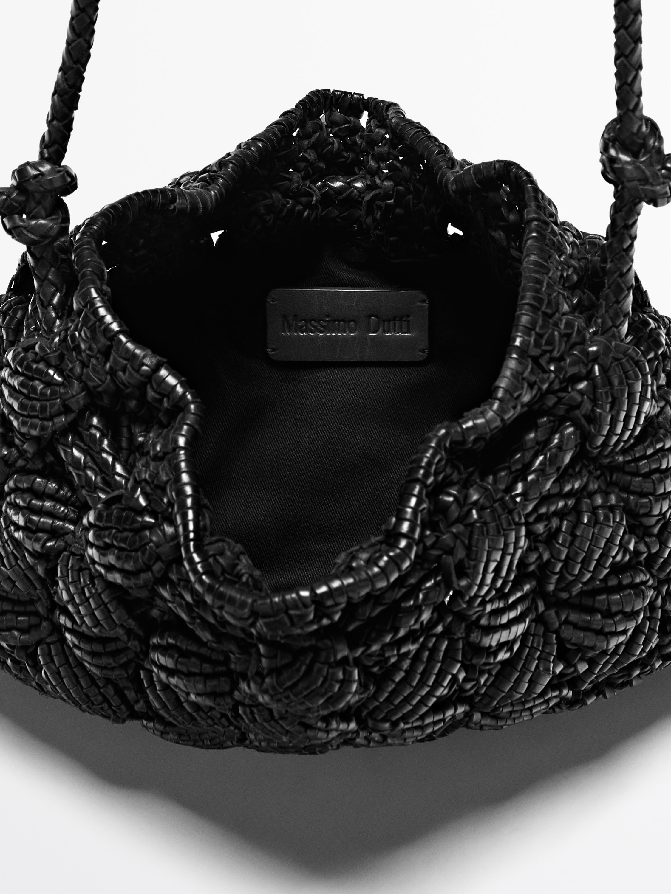 Nappa leather macramé pouch bag — BLACK