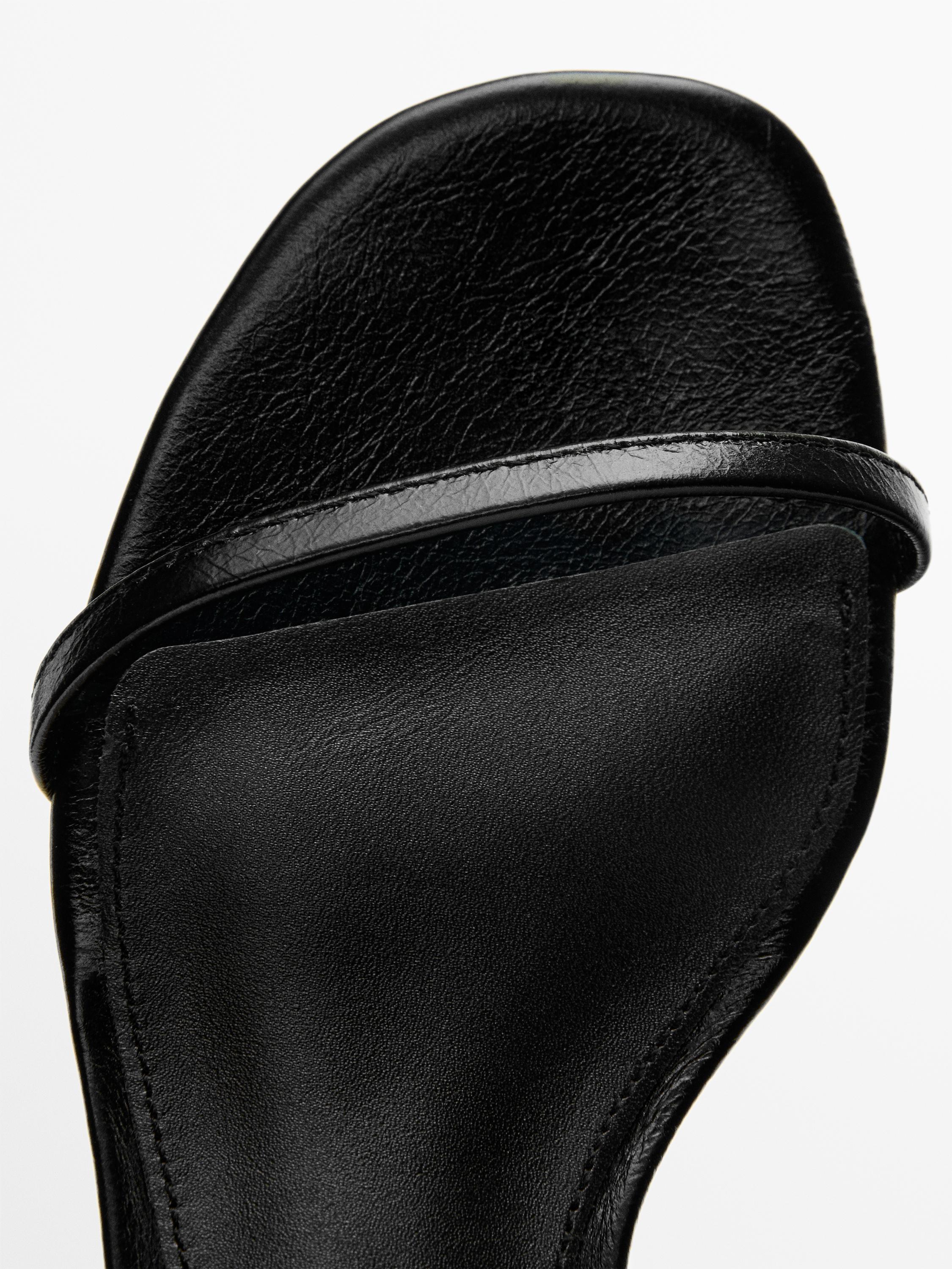 Strappy leather mid-wedge sandals — BLACK