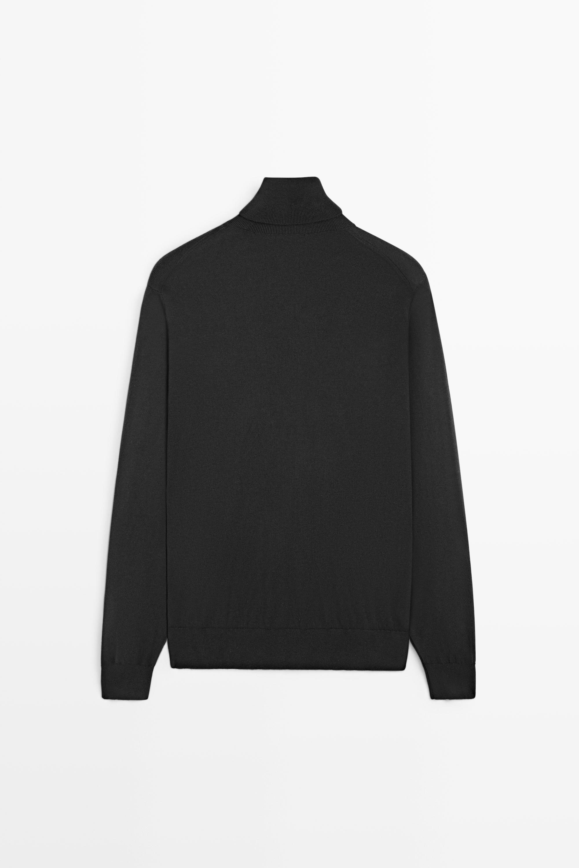 Cotton blend knit high-neck sweater