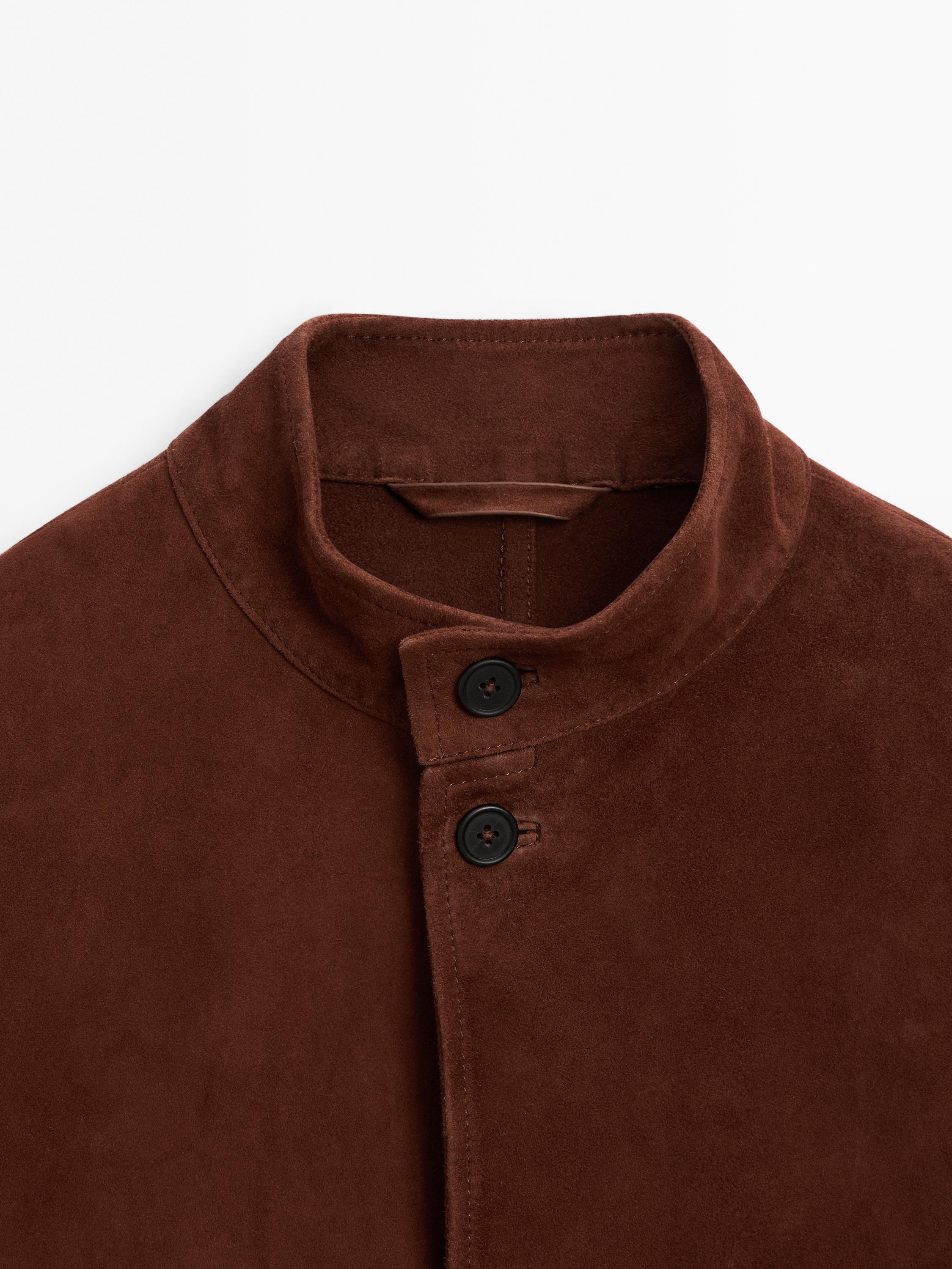 Suede leather stand collar jacket