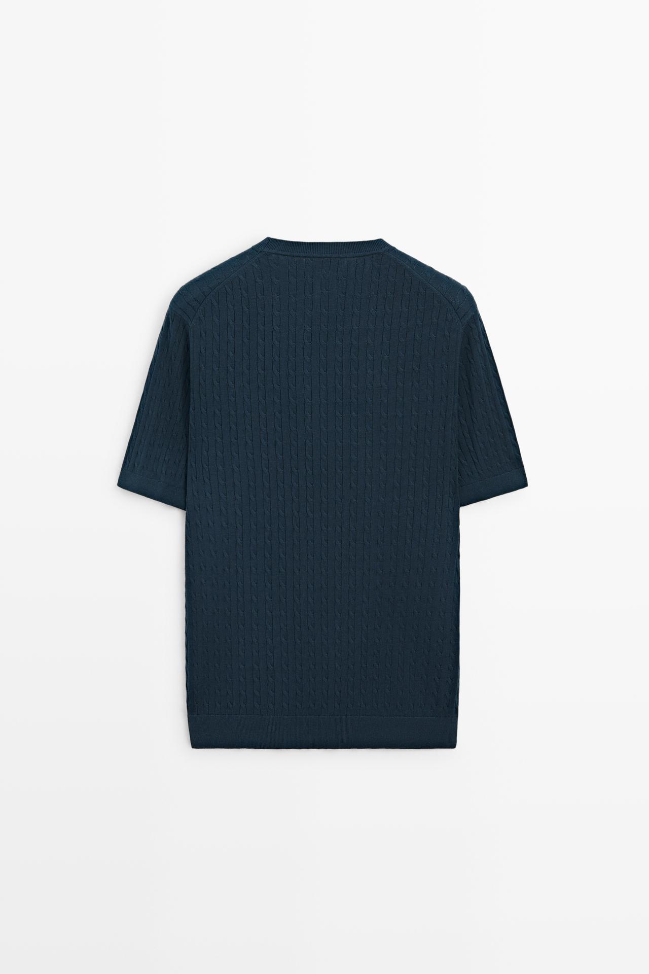 Cable-knit short sleeve sweater — DARK BLUE
