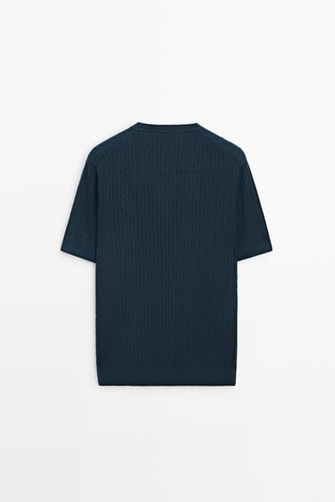 Cable-knit short sleeve sweater — DARK BLUE 6