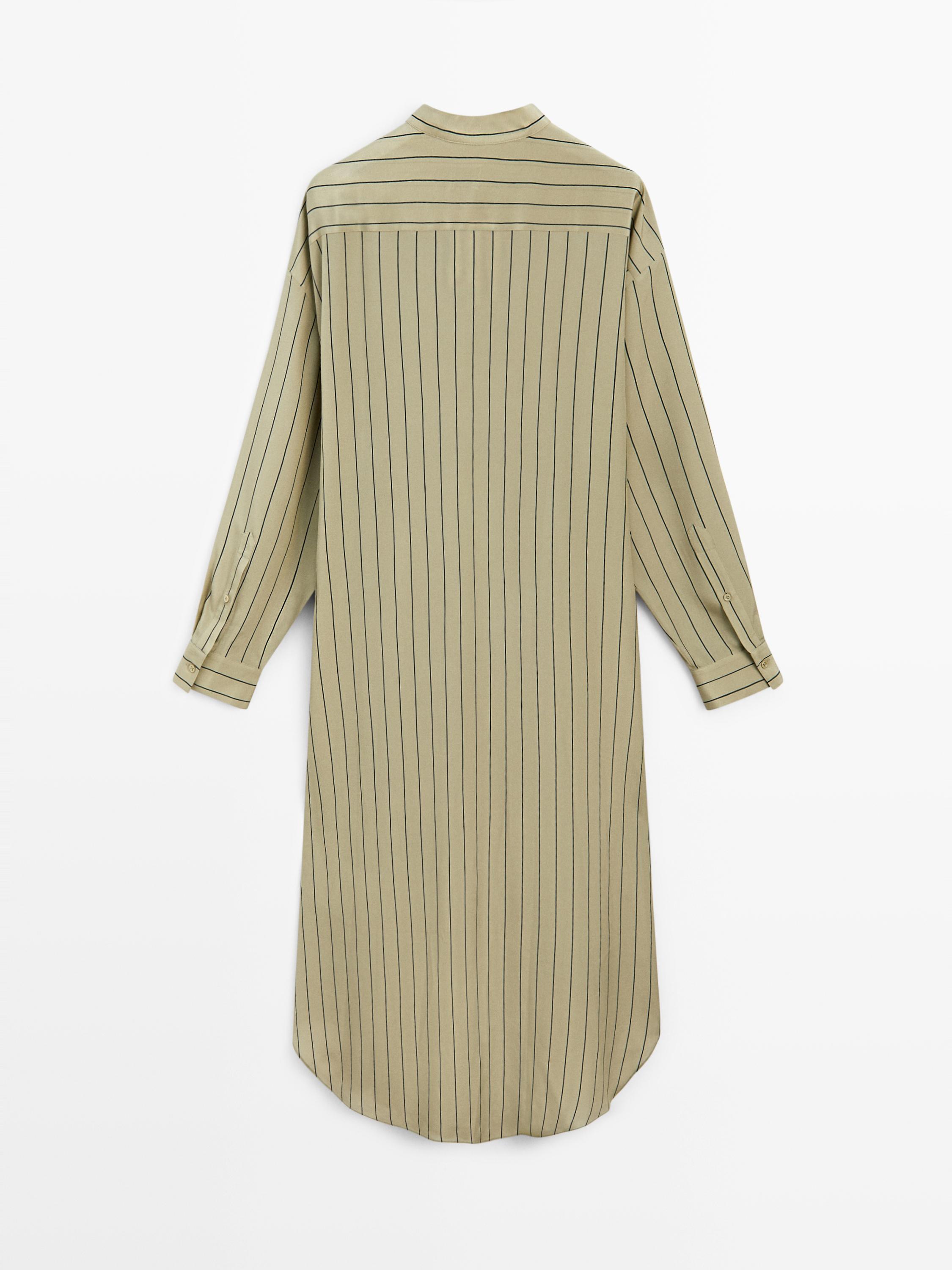 100% silk flowing striped asymmetric cut dress - STUDIO  Stone  Dress |  Massimo Dutti