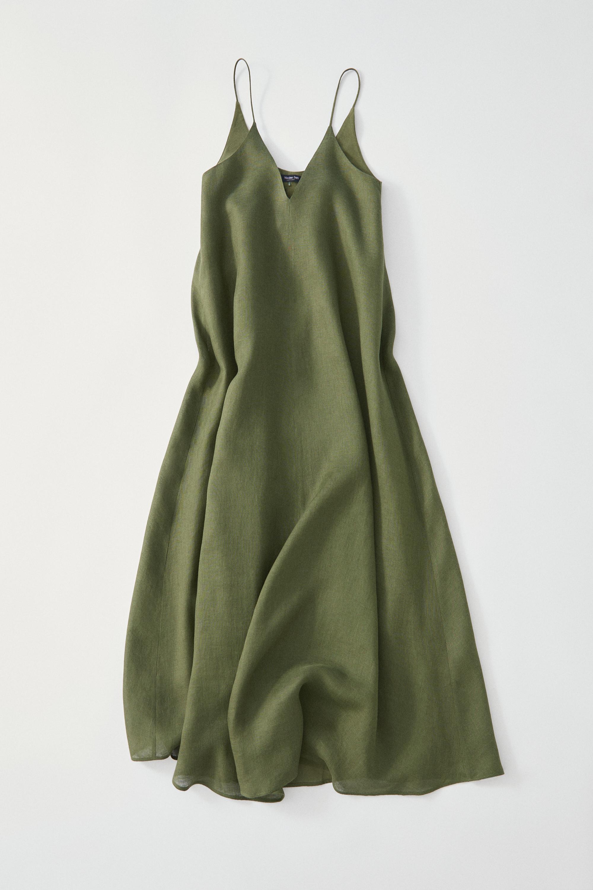 Flowing midi dress with thin straps  Green  Dress | Massimo Dutti