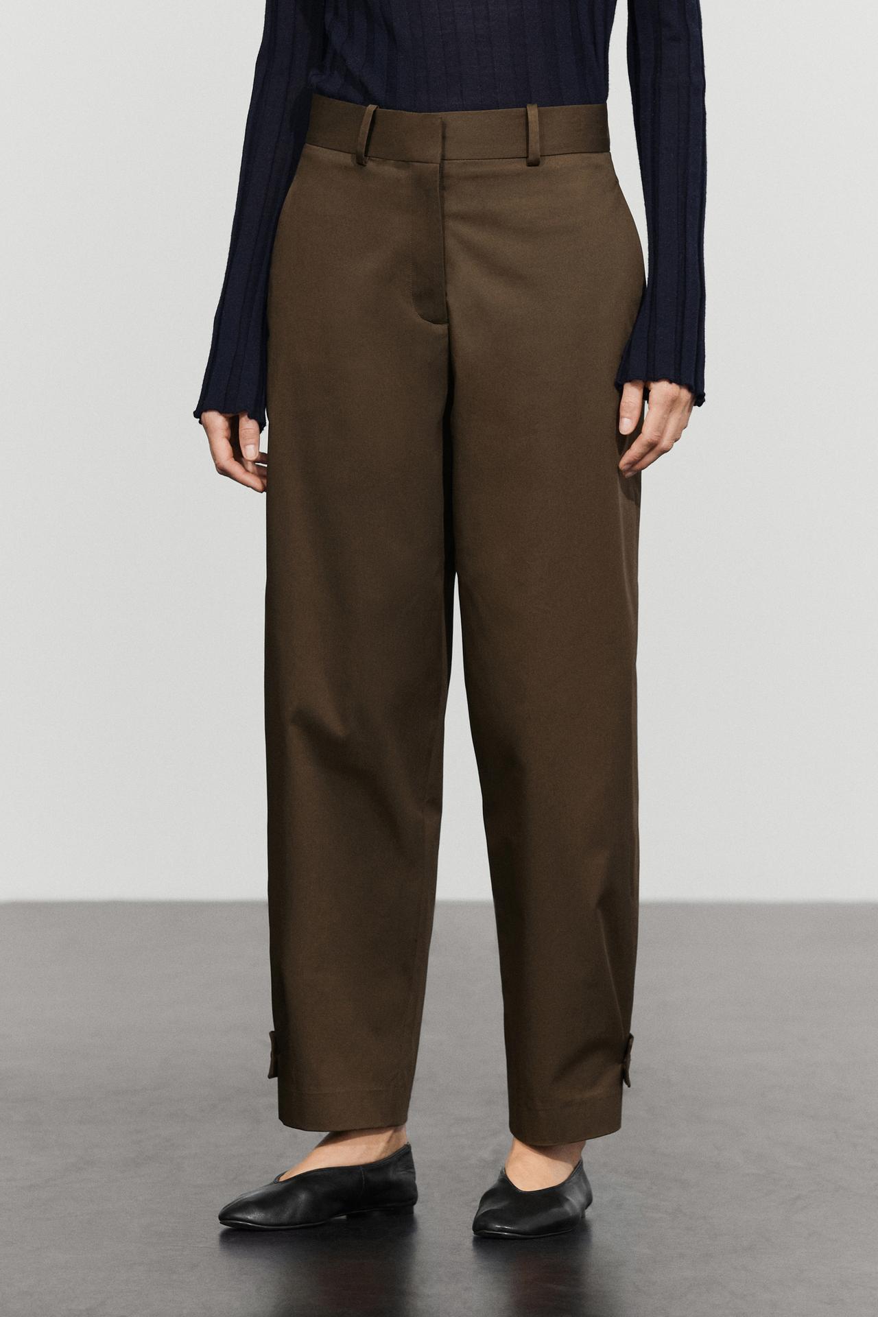 Pants with button-tab hem detail — MOLE BROWN