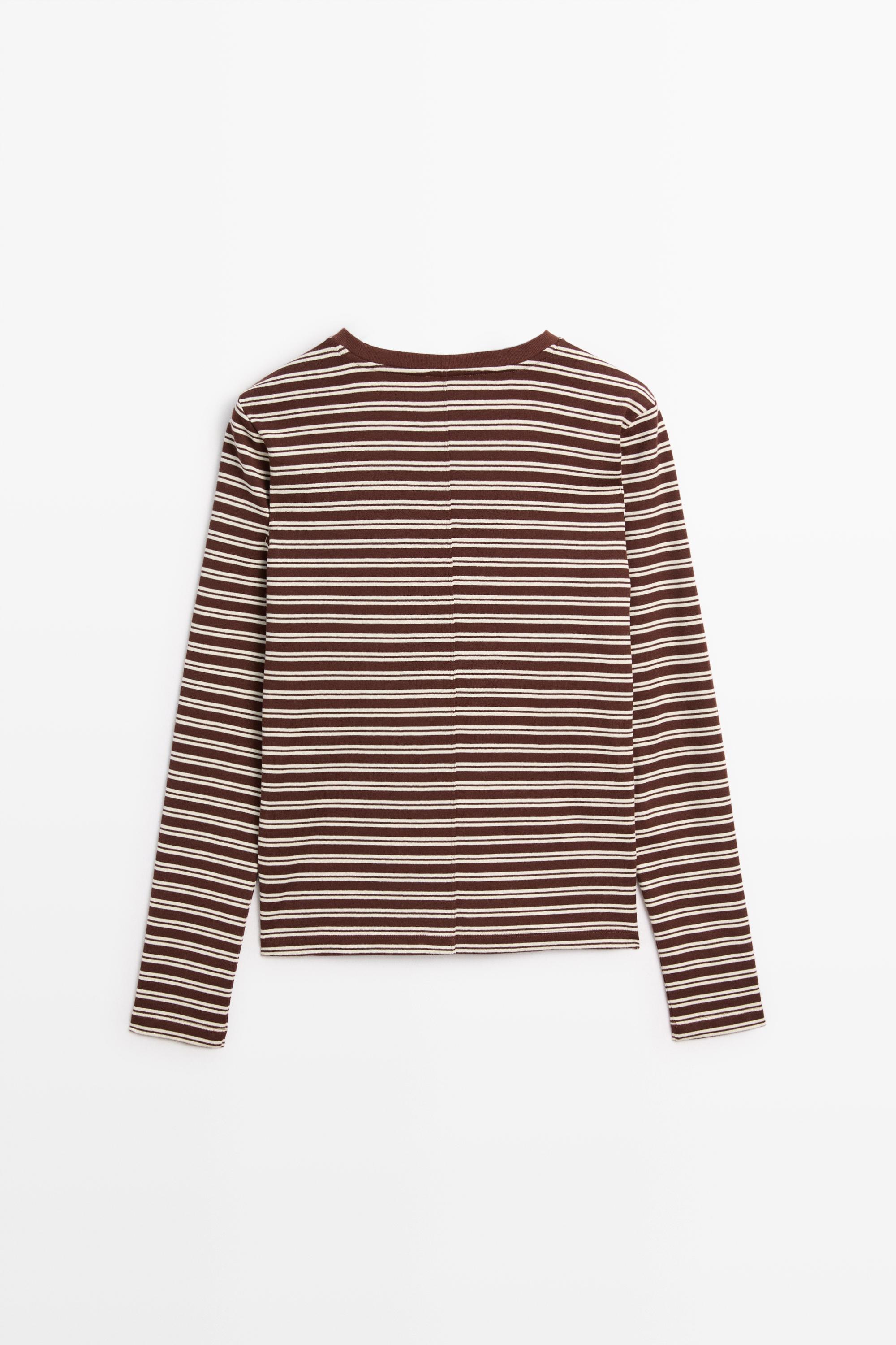 100% cotton striped T-shirt — BROWN