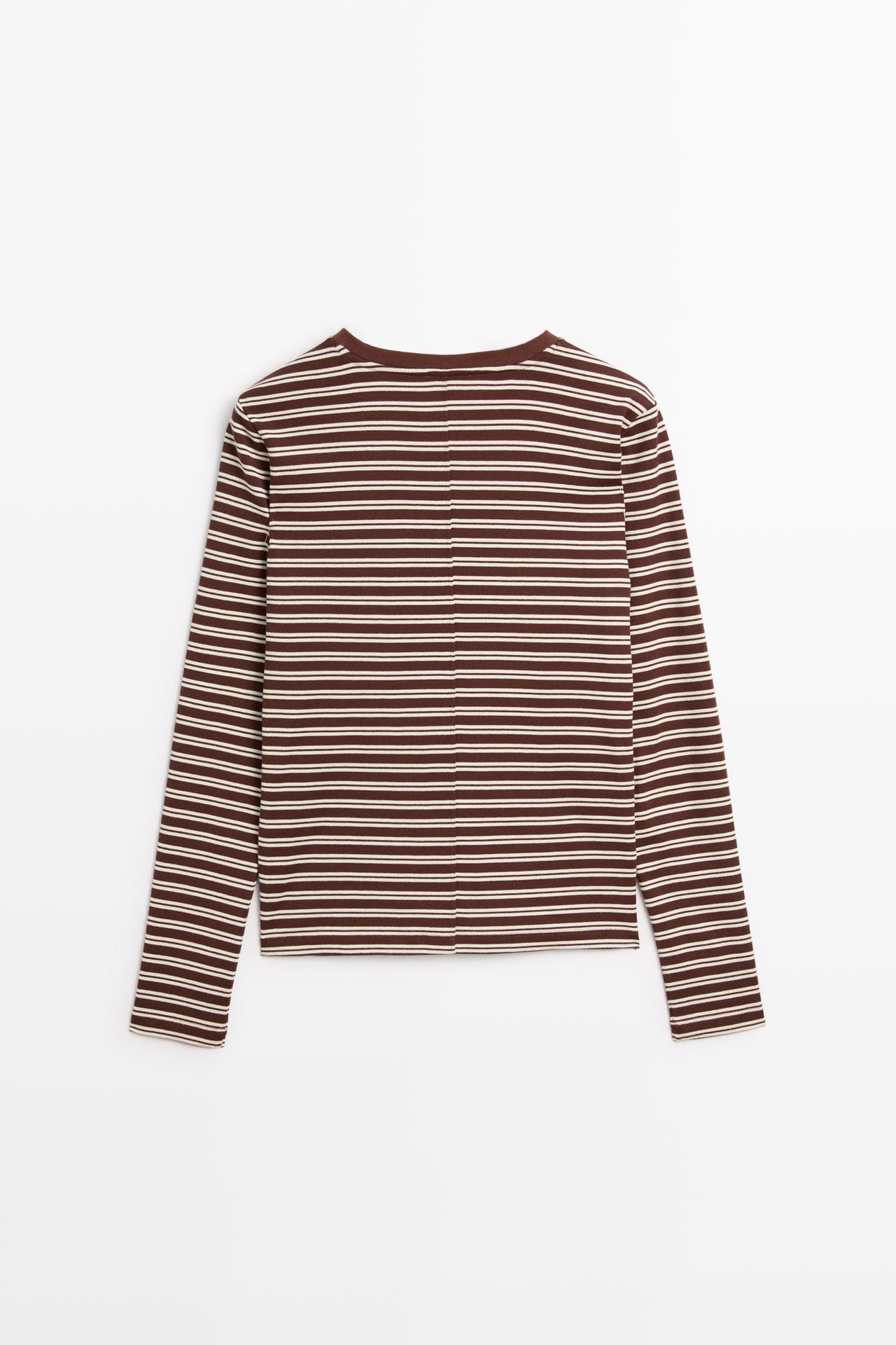 100% cotton striped T-shirt — BROWN