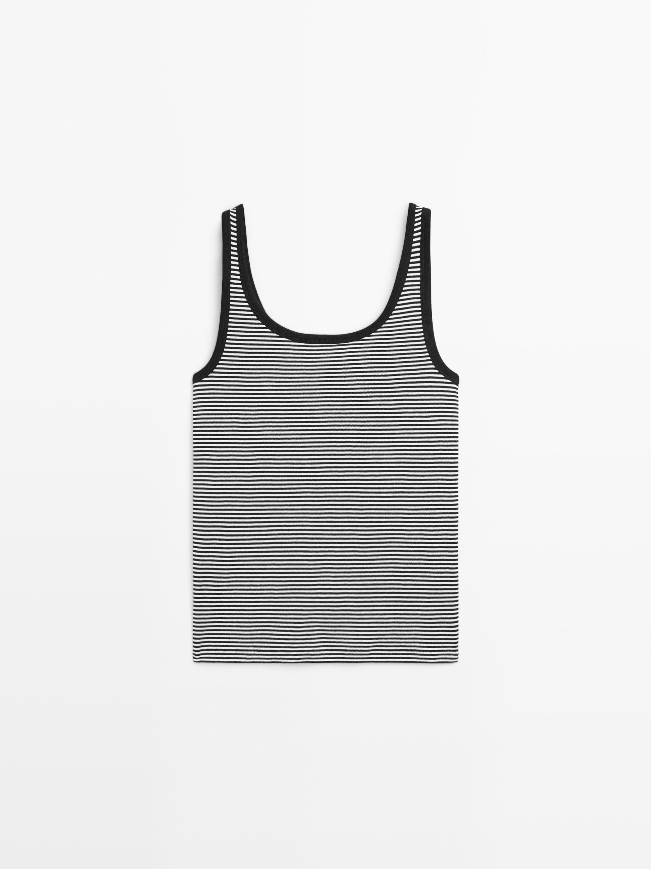 Топ из хлопка с деталью в полоску