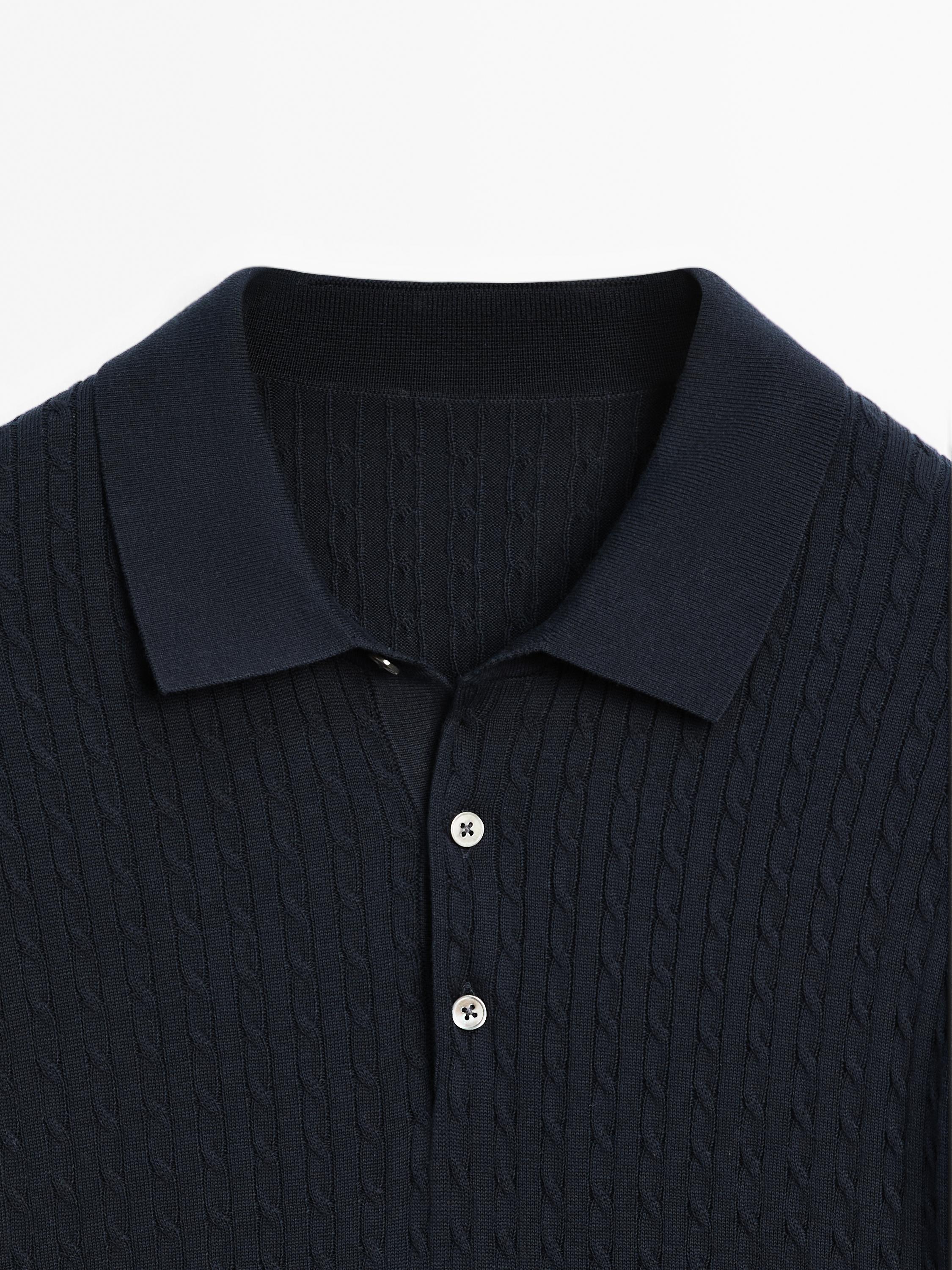 100% cotton cable-knit polo sweater