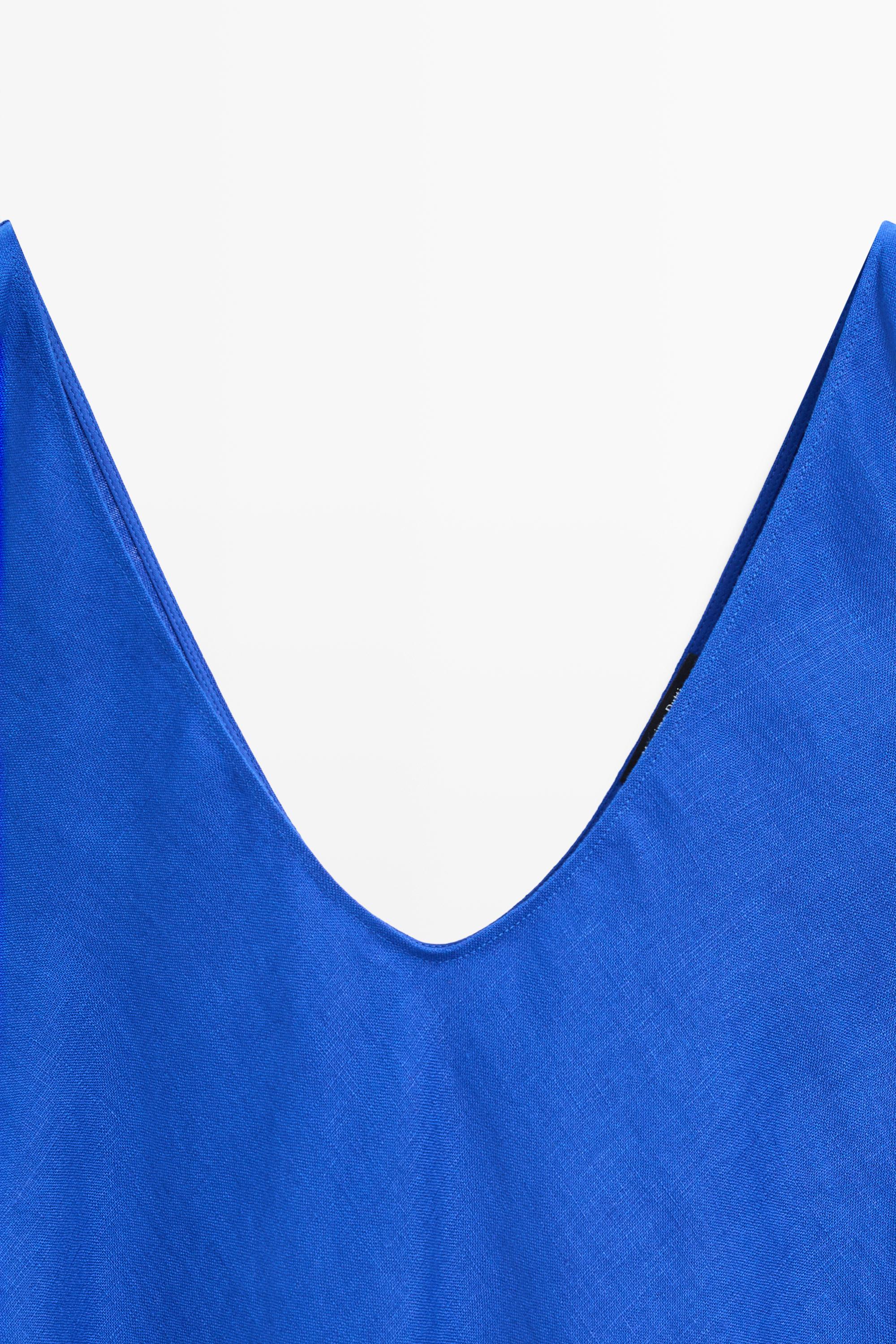 100% linen strap midi dress — Electric blue