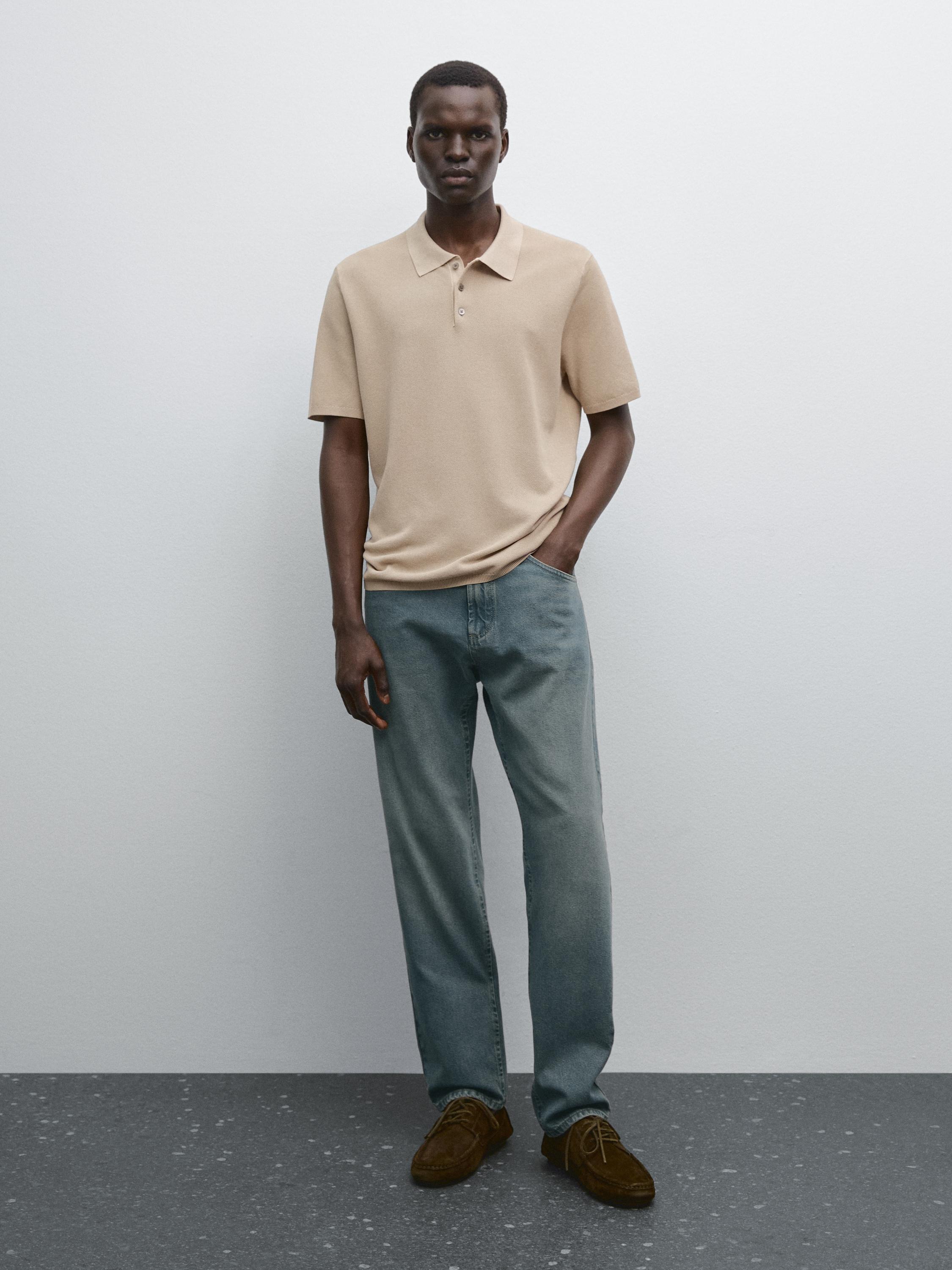 100% cotton textured knit polo shirt