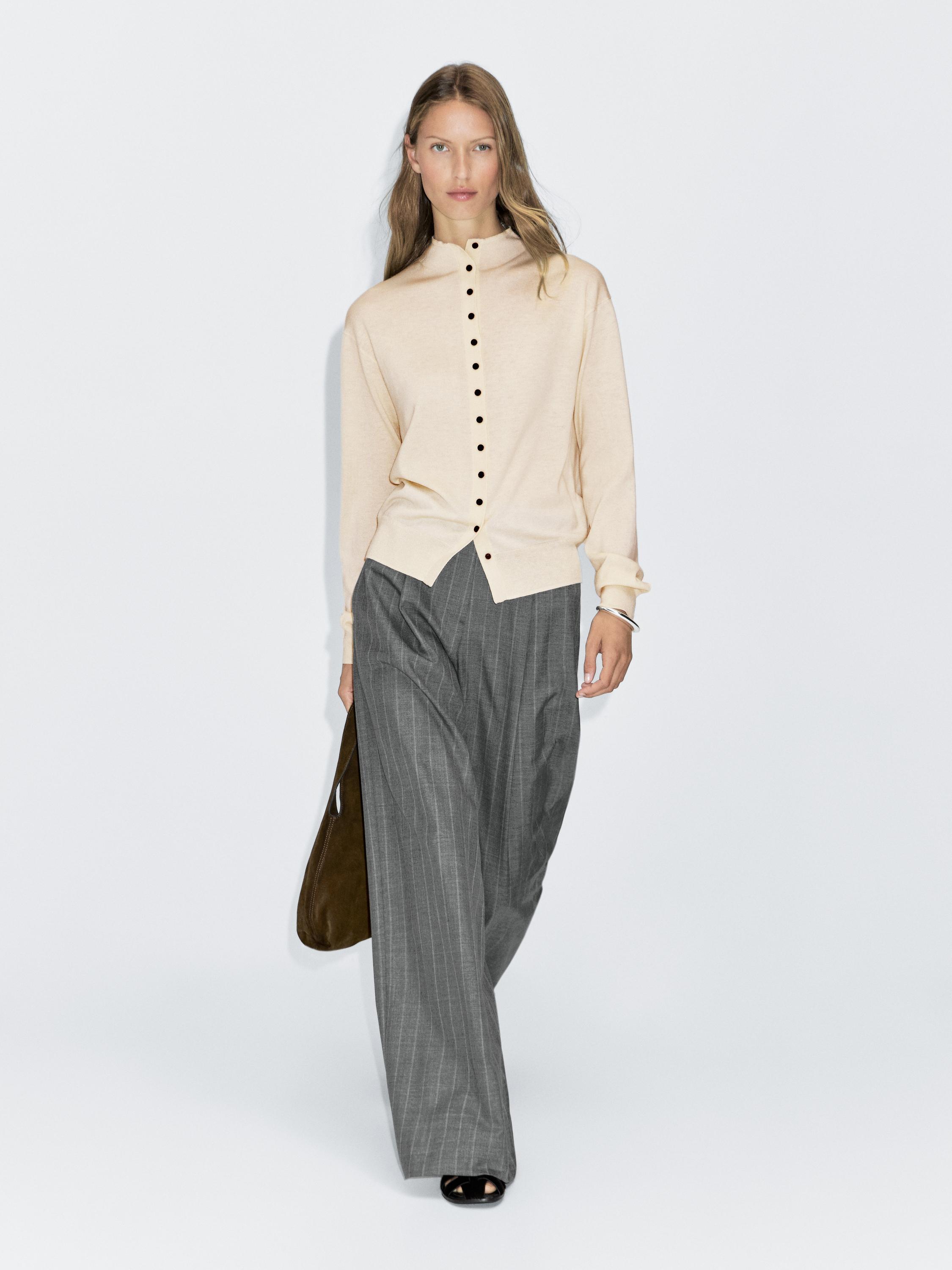 Knit cardigan with mock turtleneck