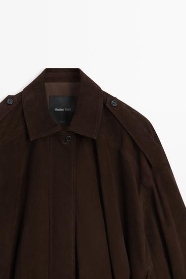 Suede bomber jacket with pleat detail — BROWN 4