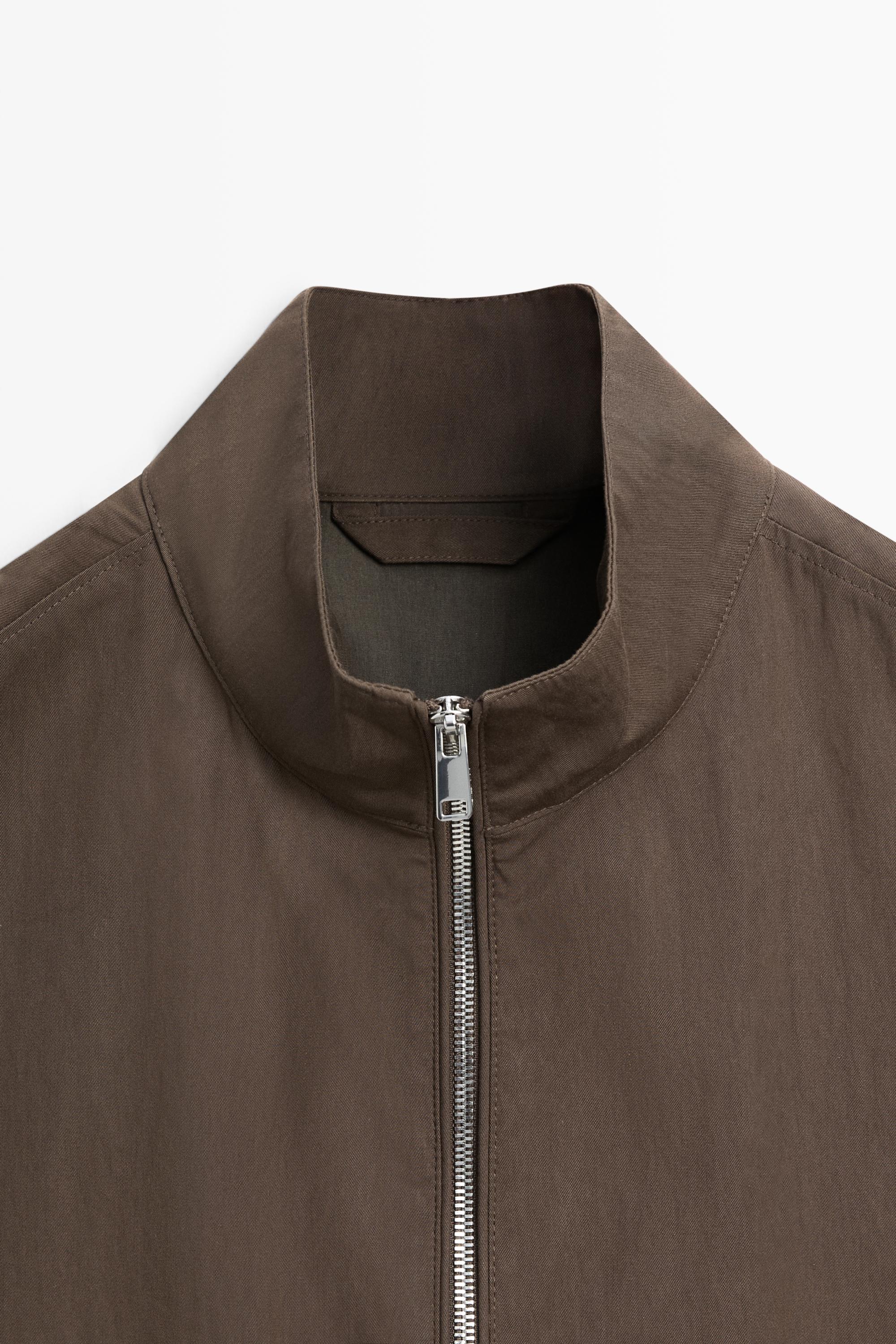 Cotton blend high-neck jacket — Chocolate