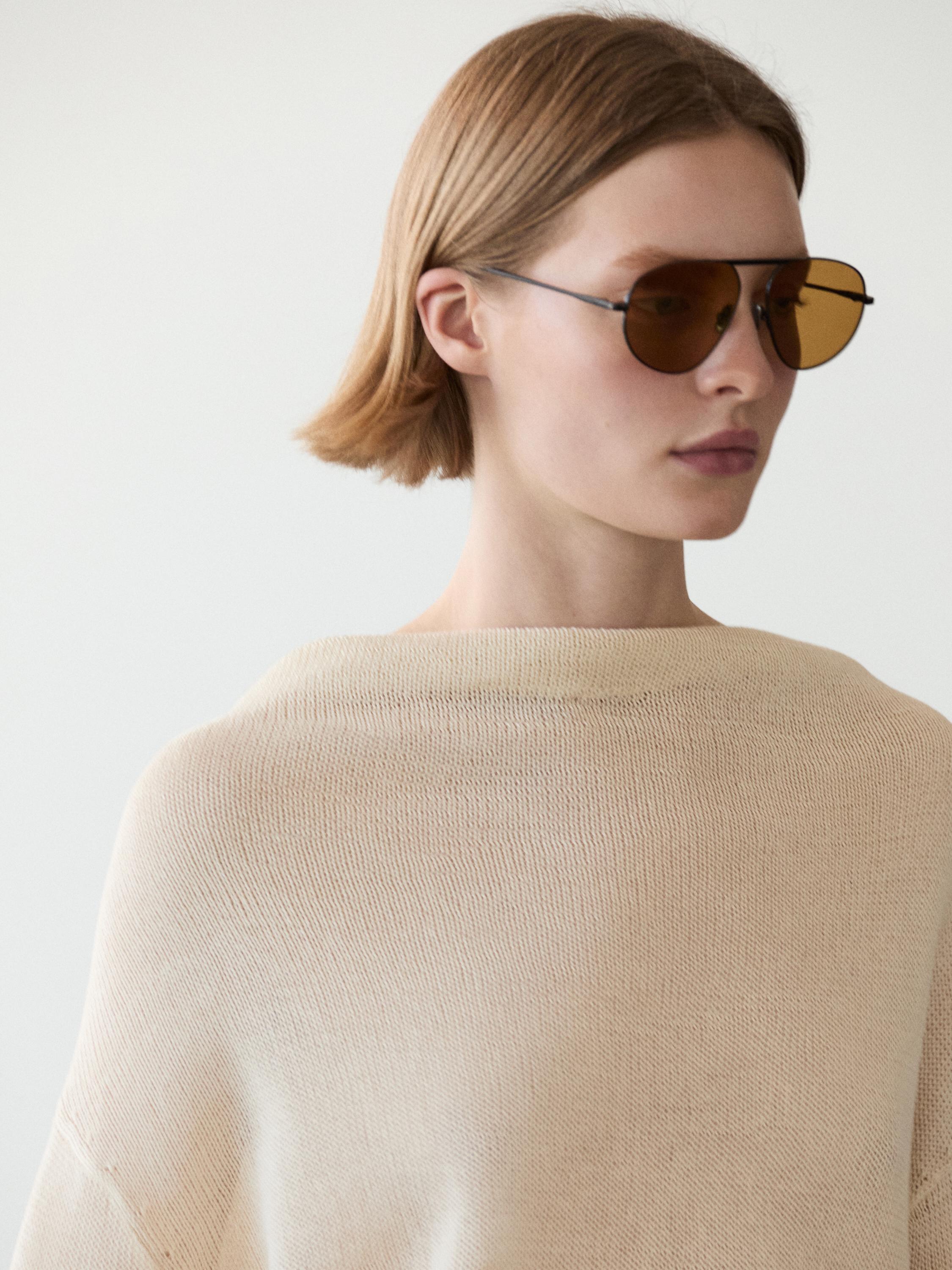 100% cotton knit sweater with back ties — BEIGE