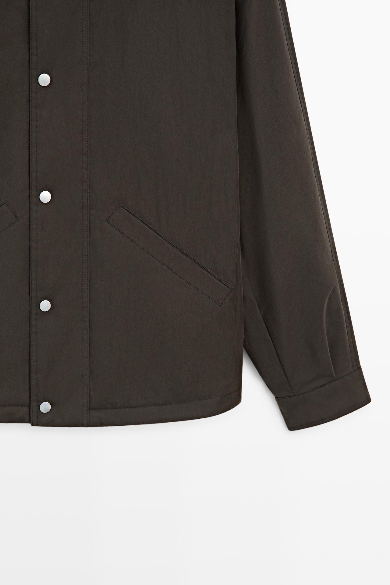 Cotton blend funnel neck jacket — BROWN MARL