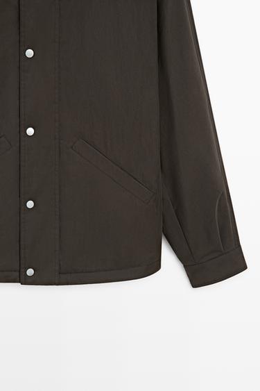 Cotton blend funnel neck jacket — BROWN MARL 7