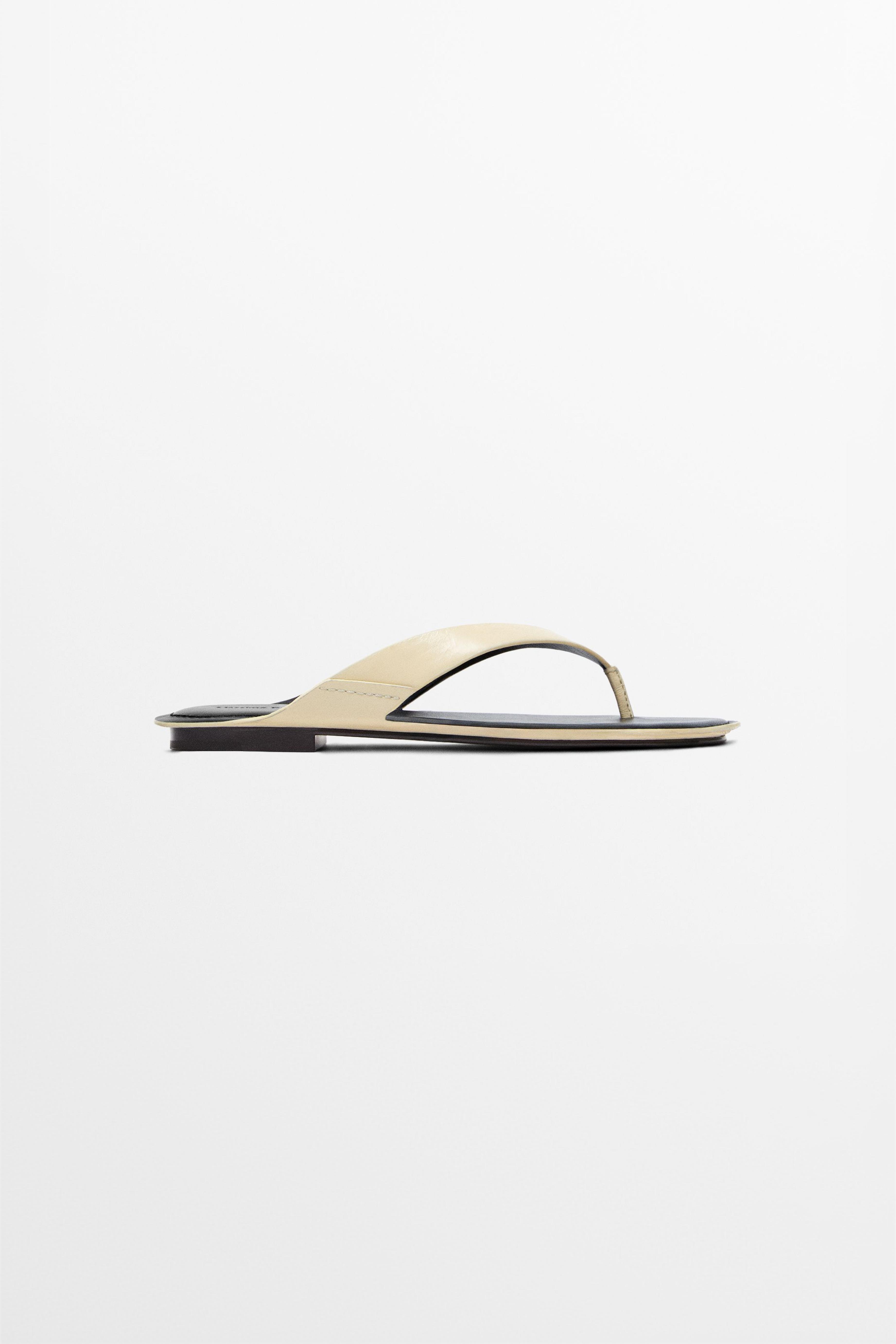 Flat leather sandals — CREAM