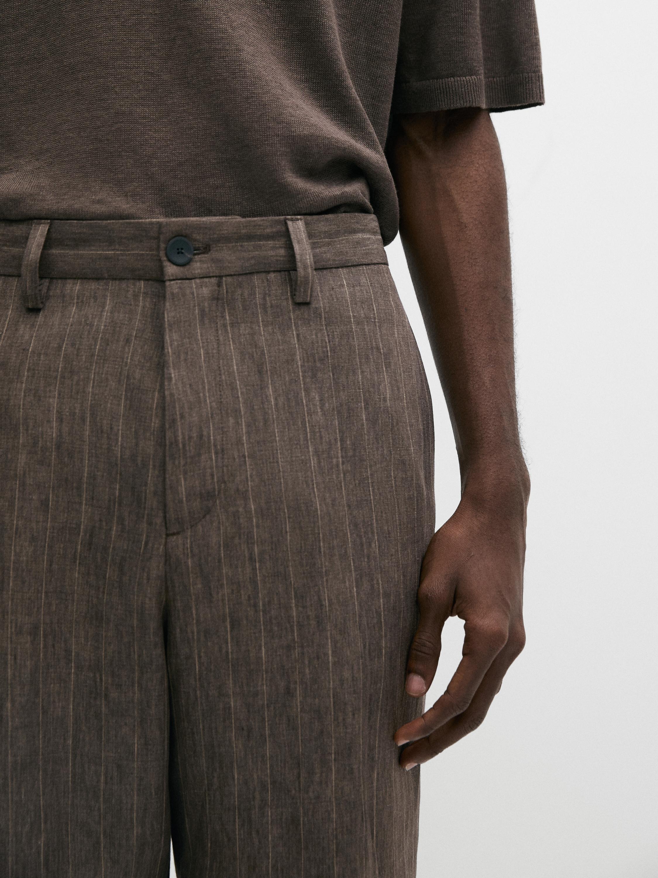 Striped linen trousers — BROWN