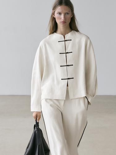 Linen overshirt with button details — CREAM 3