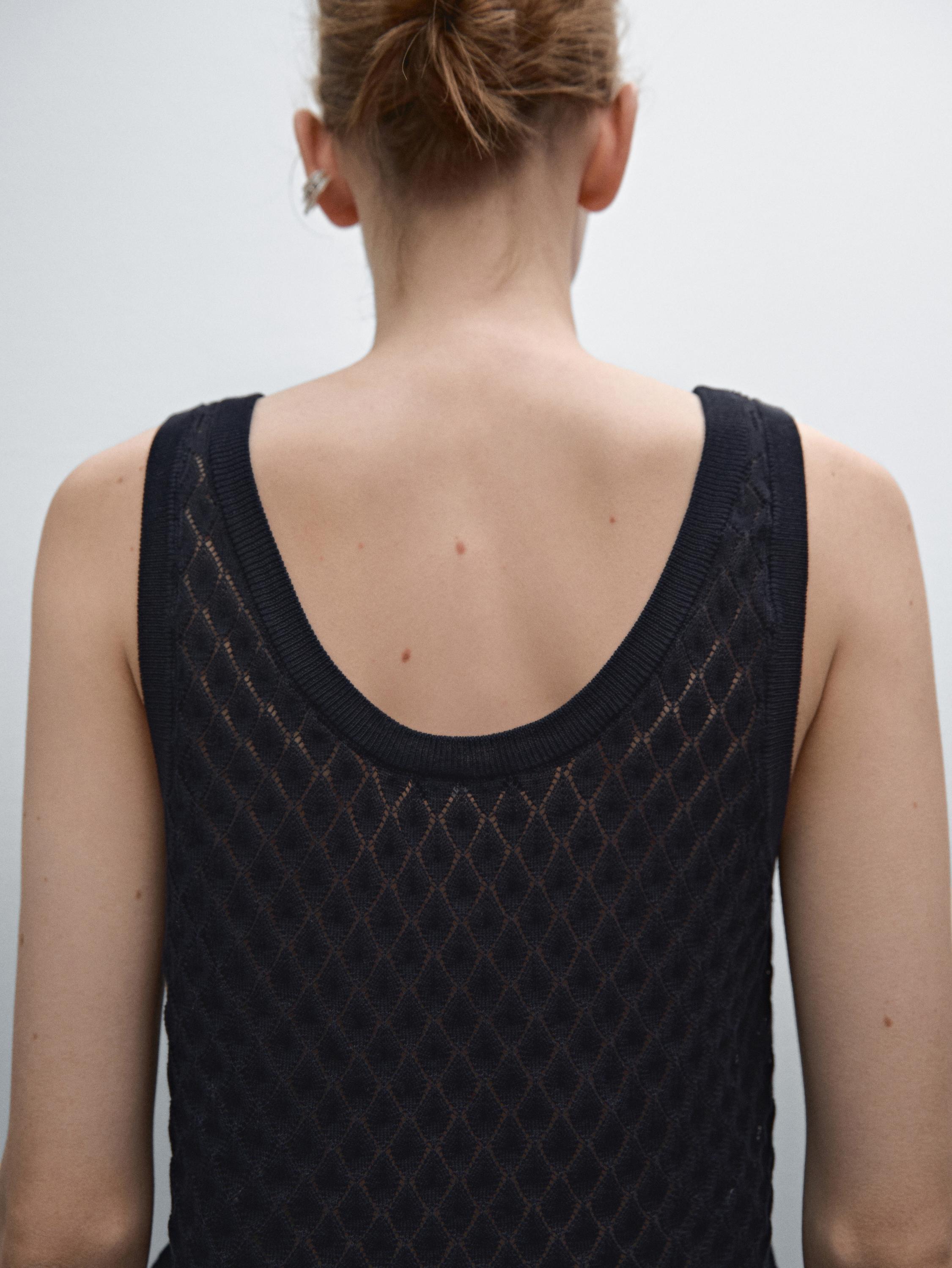 Knit openwork top with straps
