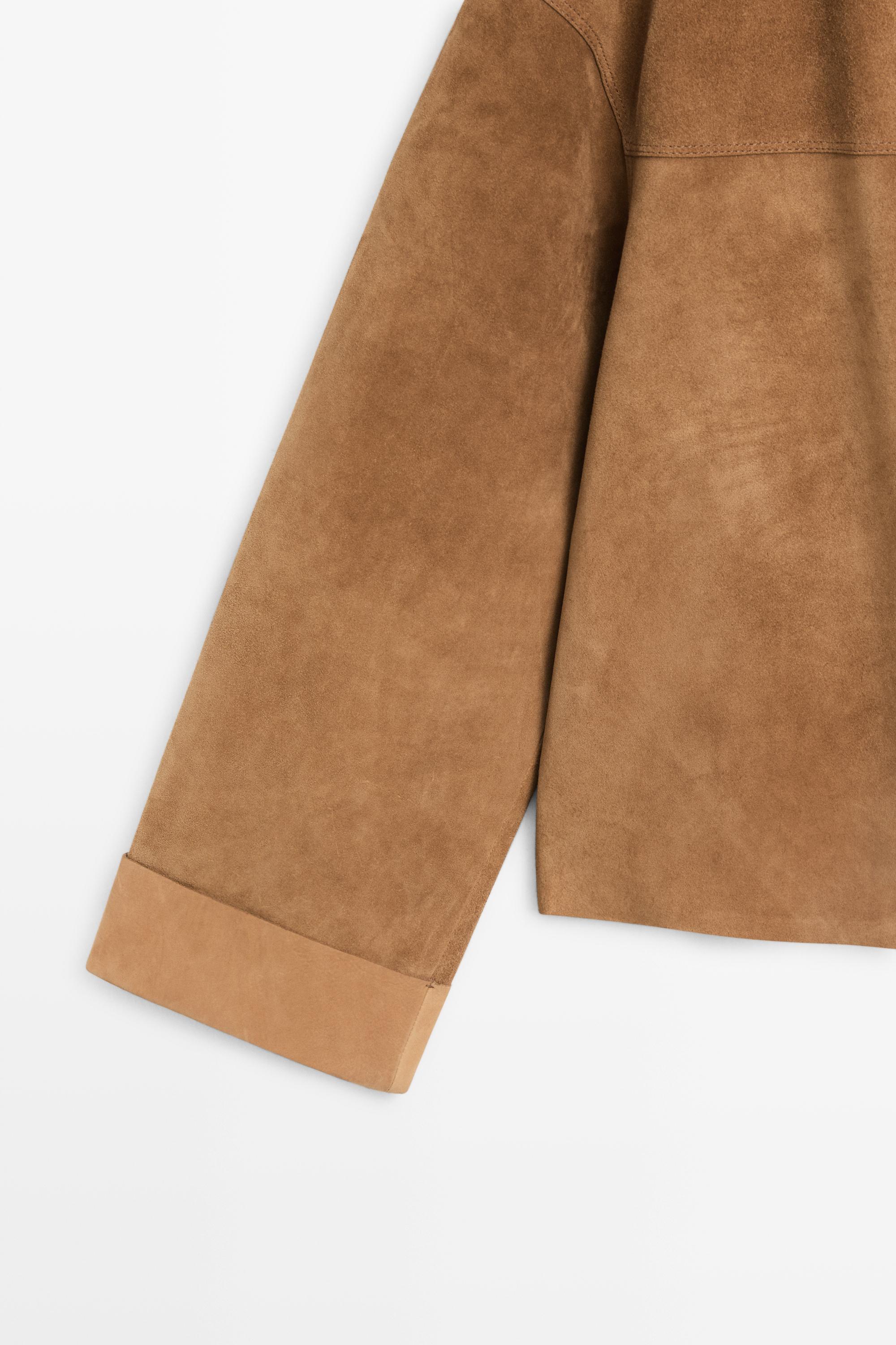 Short double-breasted suede leather jacket — MUSTARD YELLOW