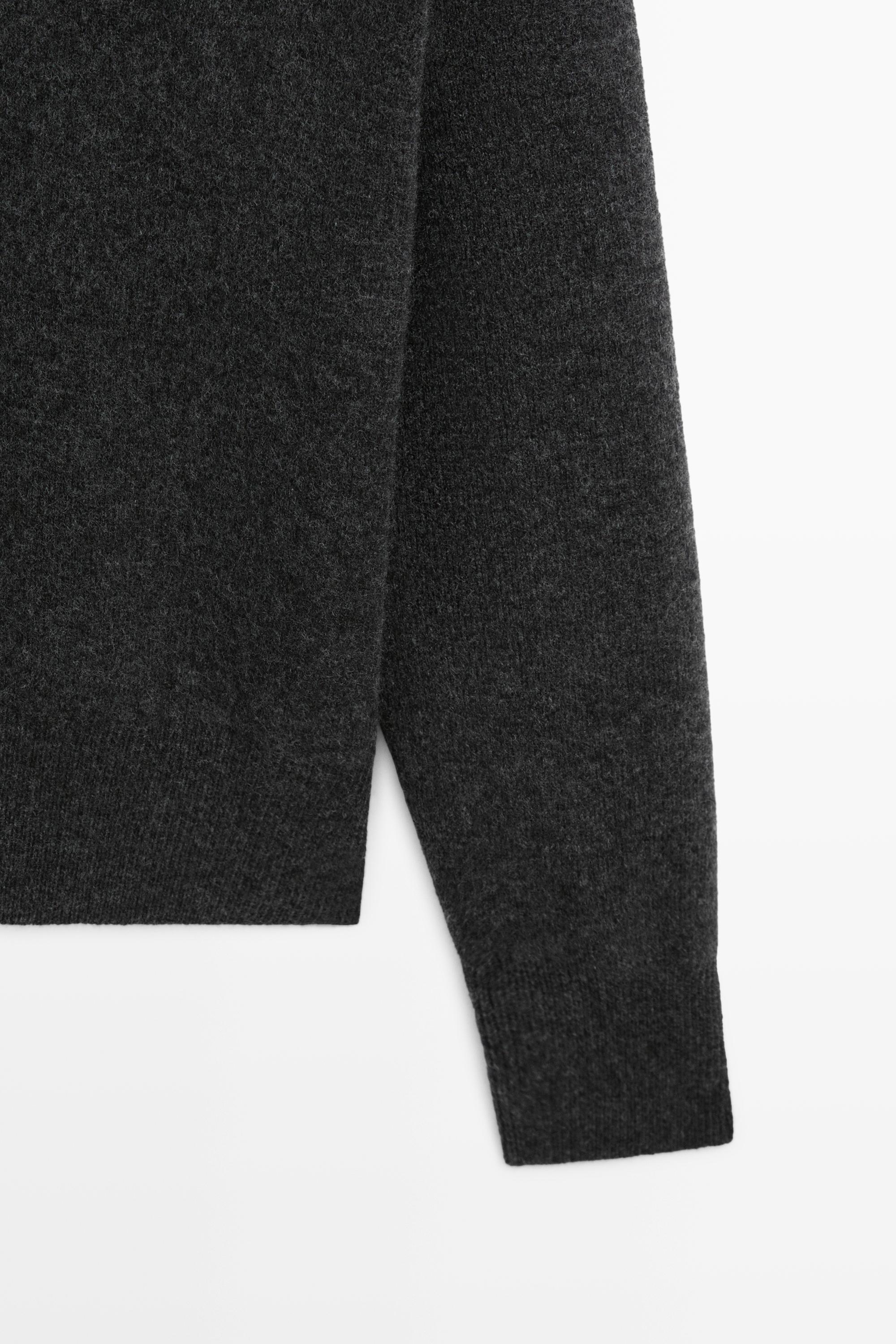 Wide collar zip-up knit sweater — ANTHRACITE GREY