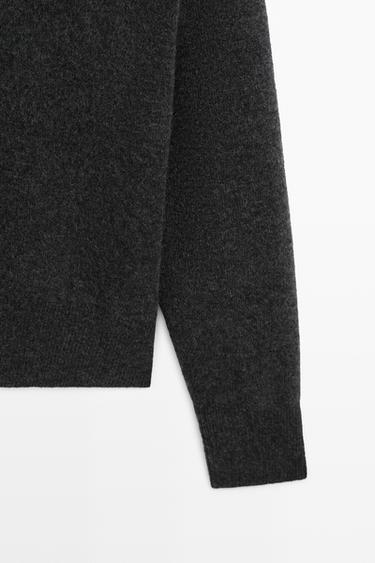 Wide collar zip-up knit sweater — ANTHRACITE GREY 7