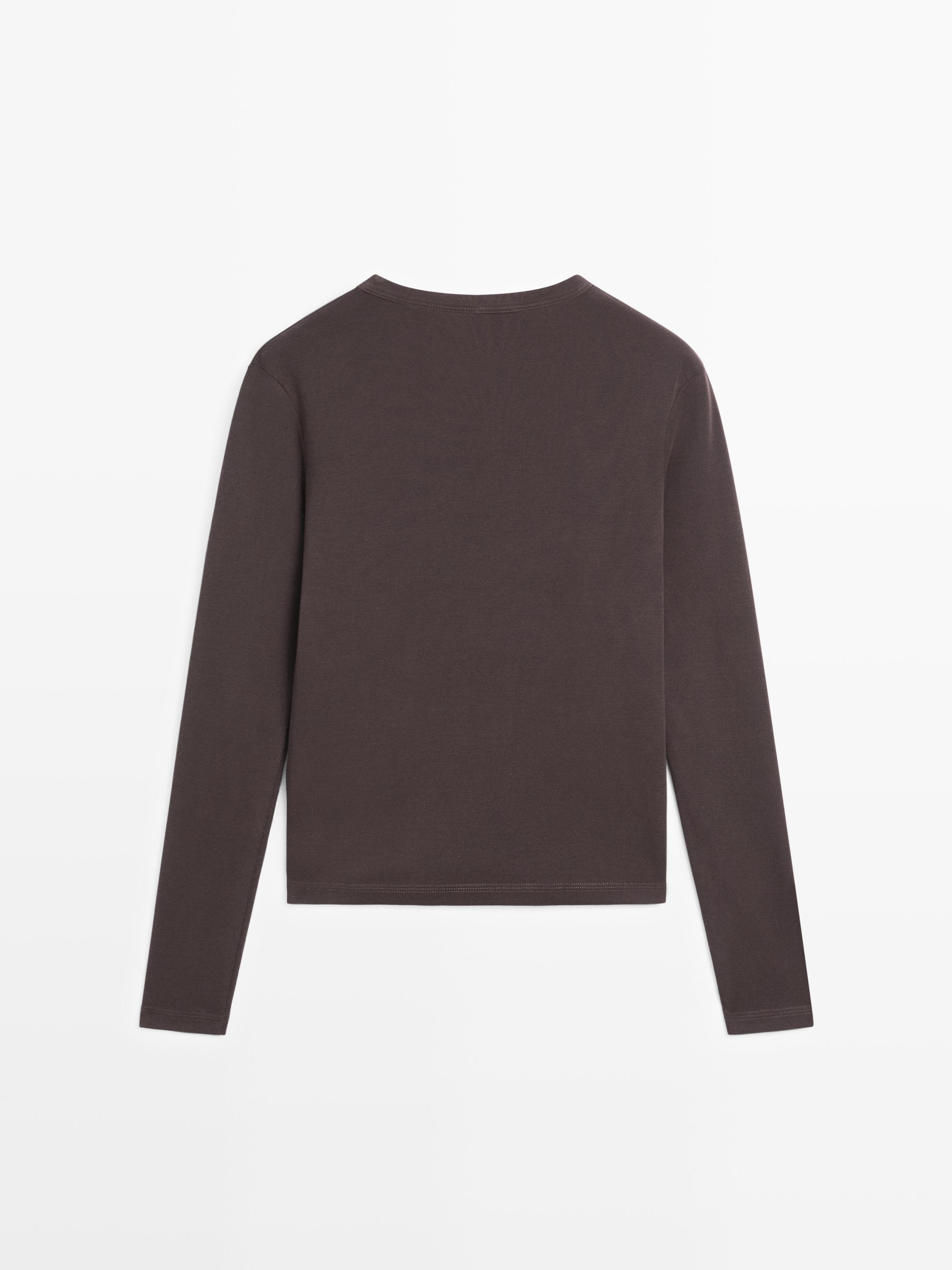 Ribbed long sleeve melange T-shirt — BROWN