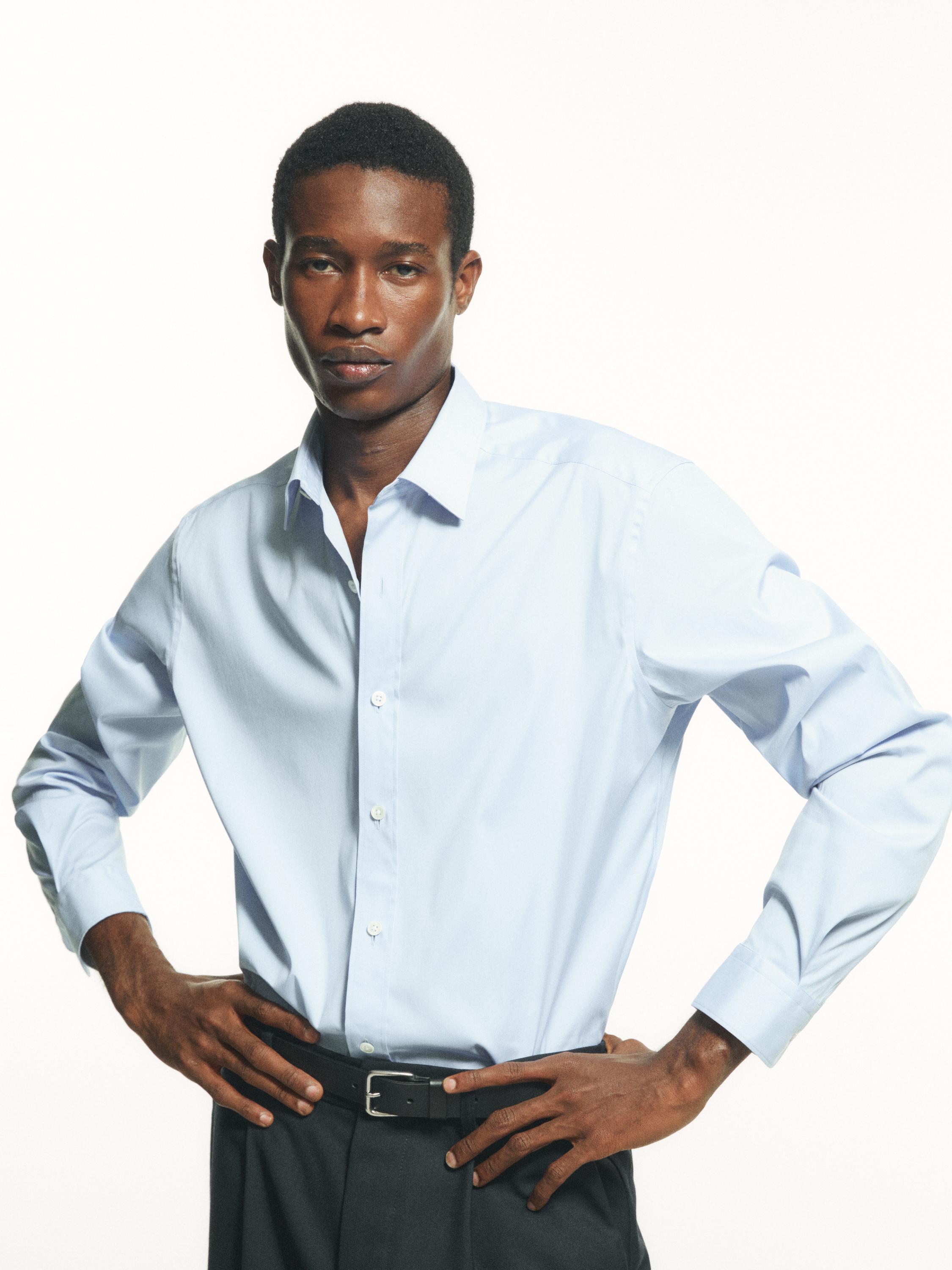Slim fit stretch cotton blend shirt — Sky blue