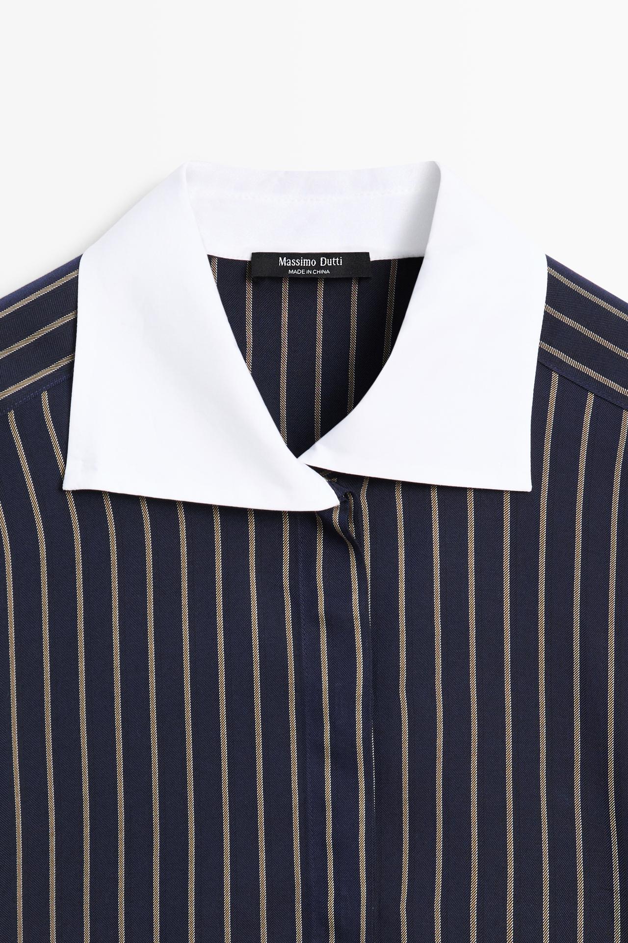 Striped contrast collar shirt — NAVY BLUE